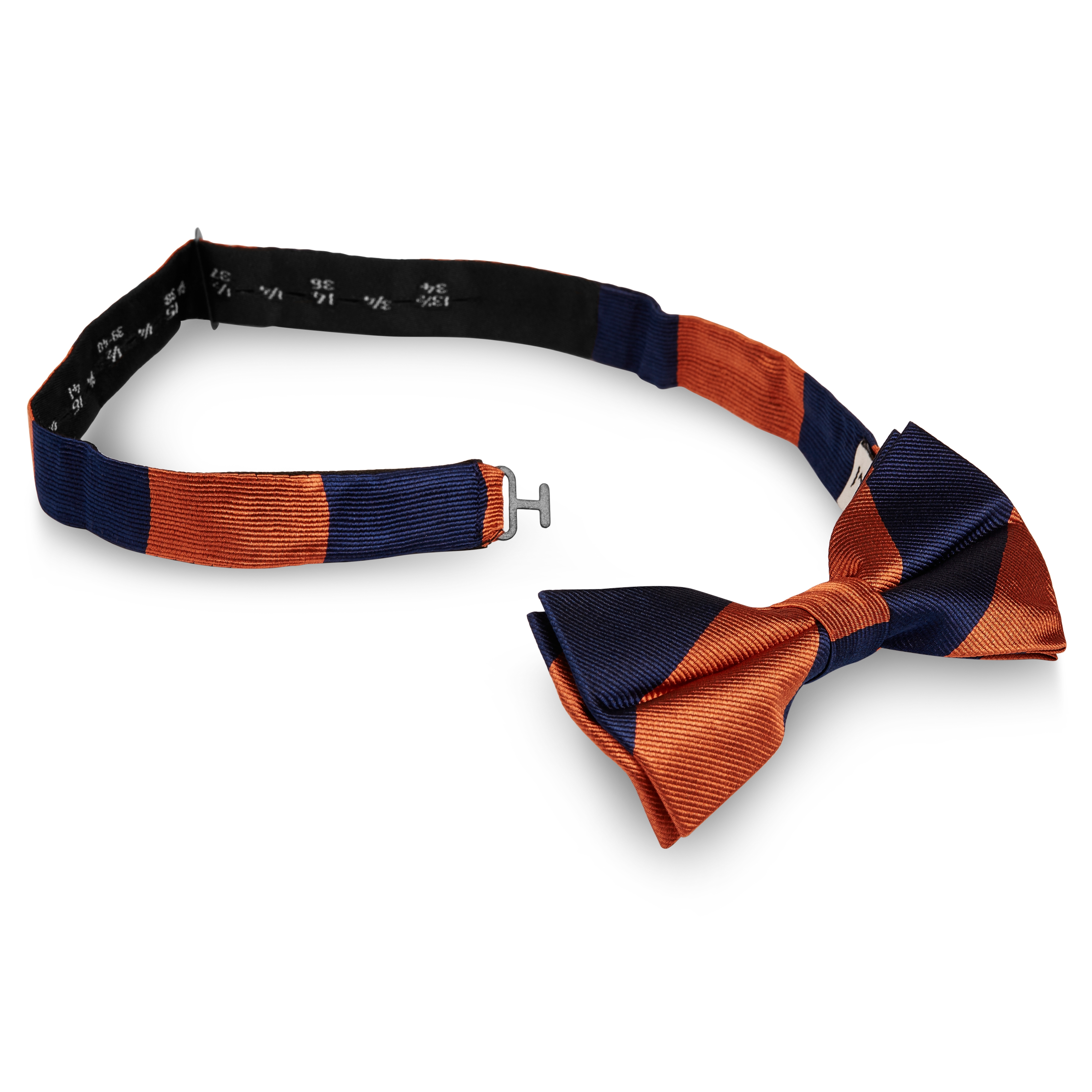 Pajarita de seda con rayas en azul marino y naranja  - 2