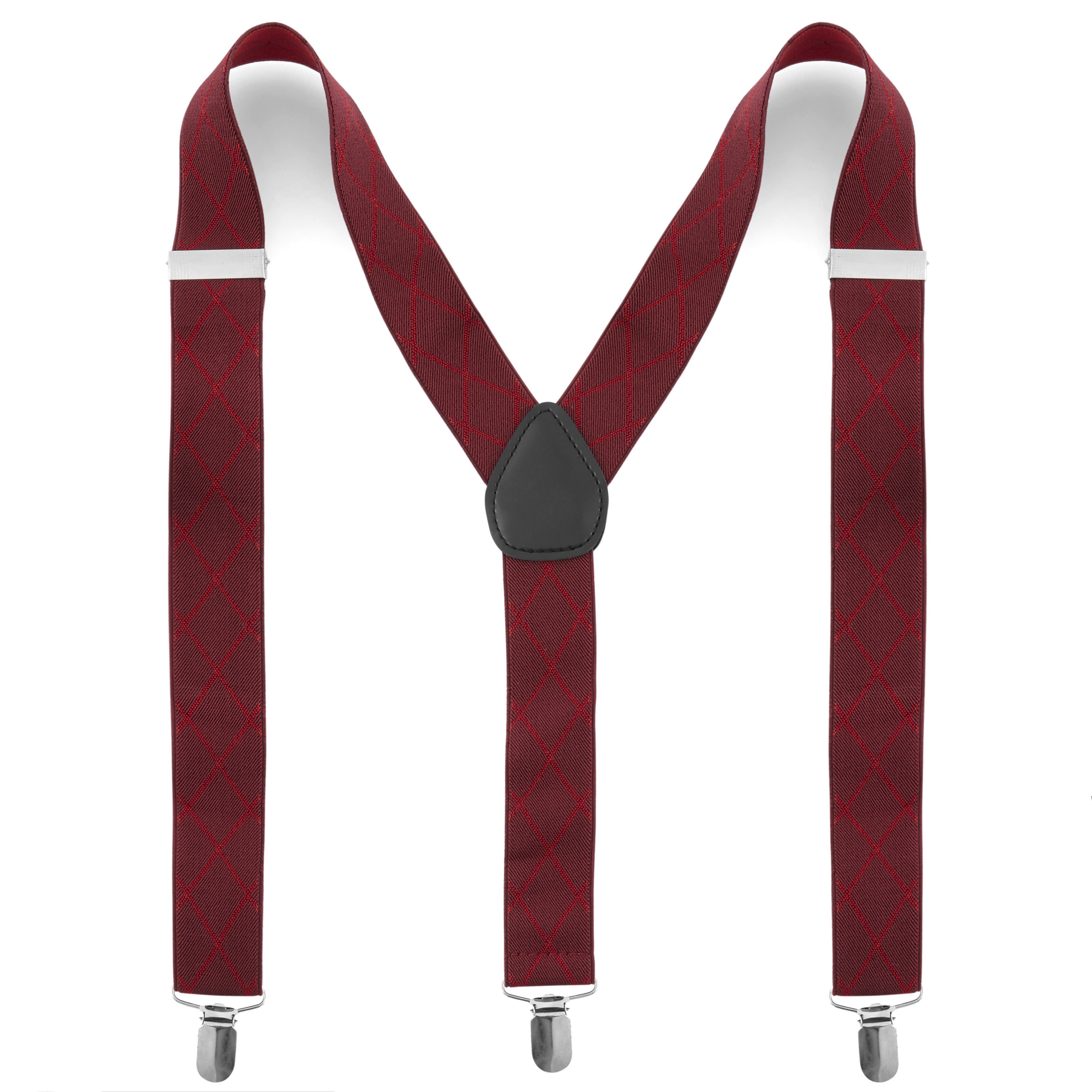 Stitched Burgundy Diamond Patterned Suspenders