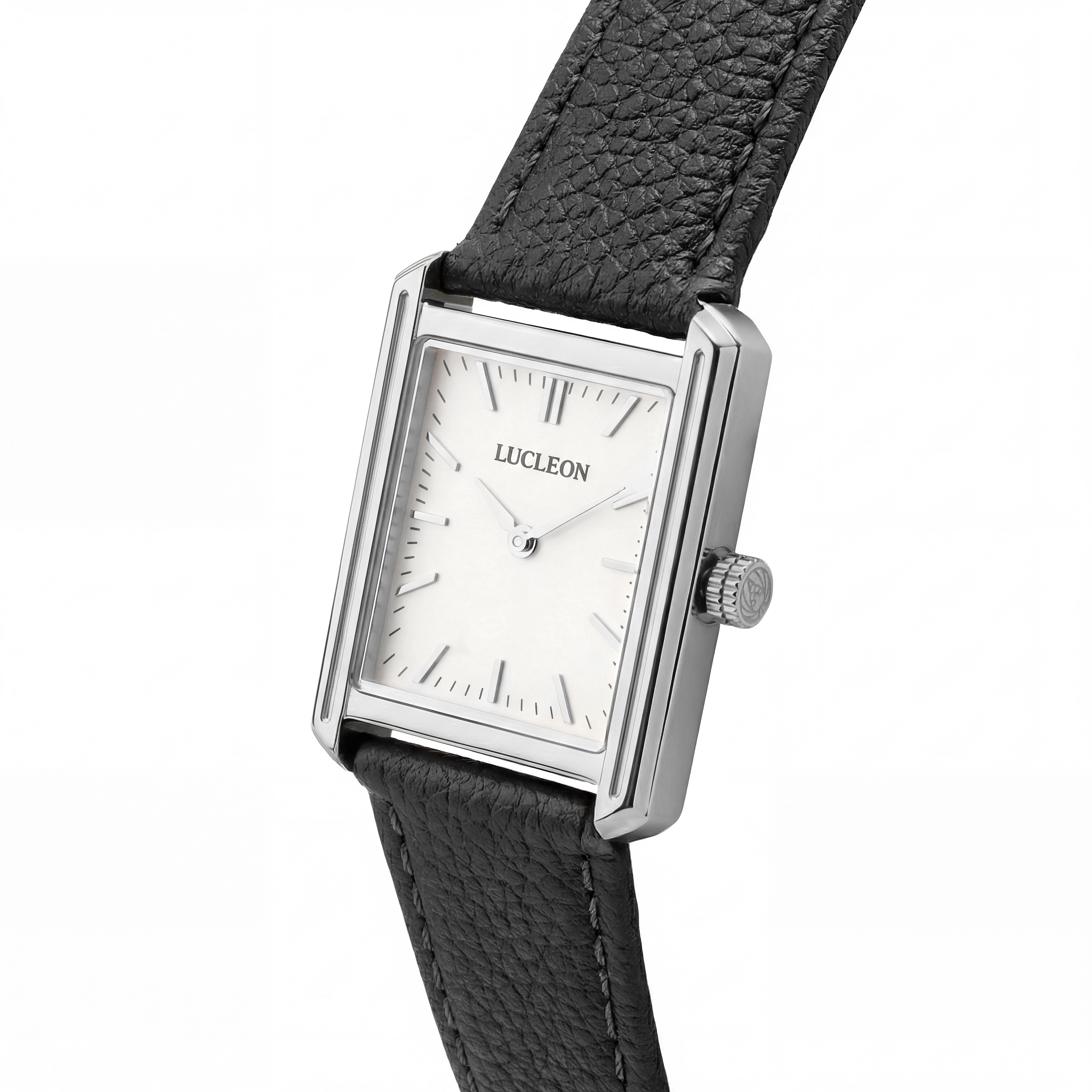 Legacy | Retro Sølvtonet Firkantet Ur med Hvid Urskive & Sort Læderrem - 2