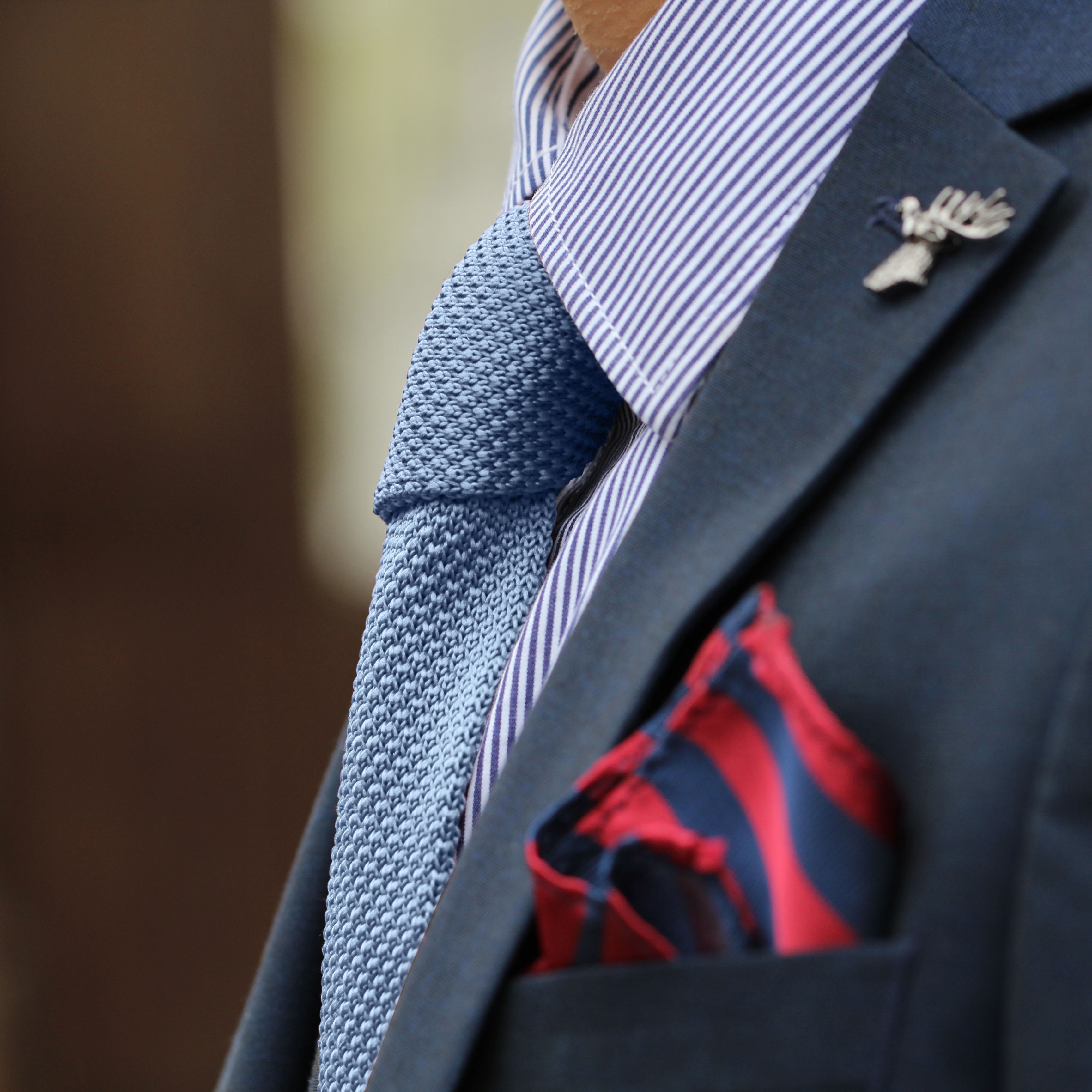 Pastellblaue Strickkrawatte - 4