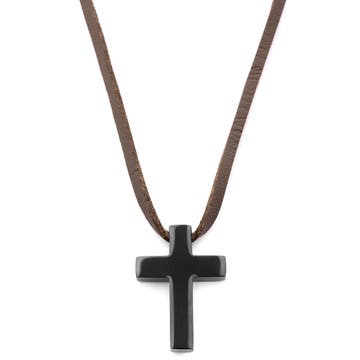 The Son Black Cross Leather Iconic Necklace