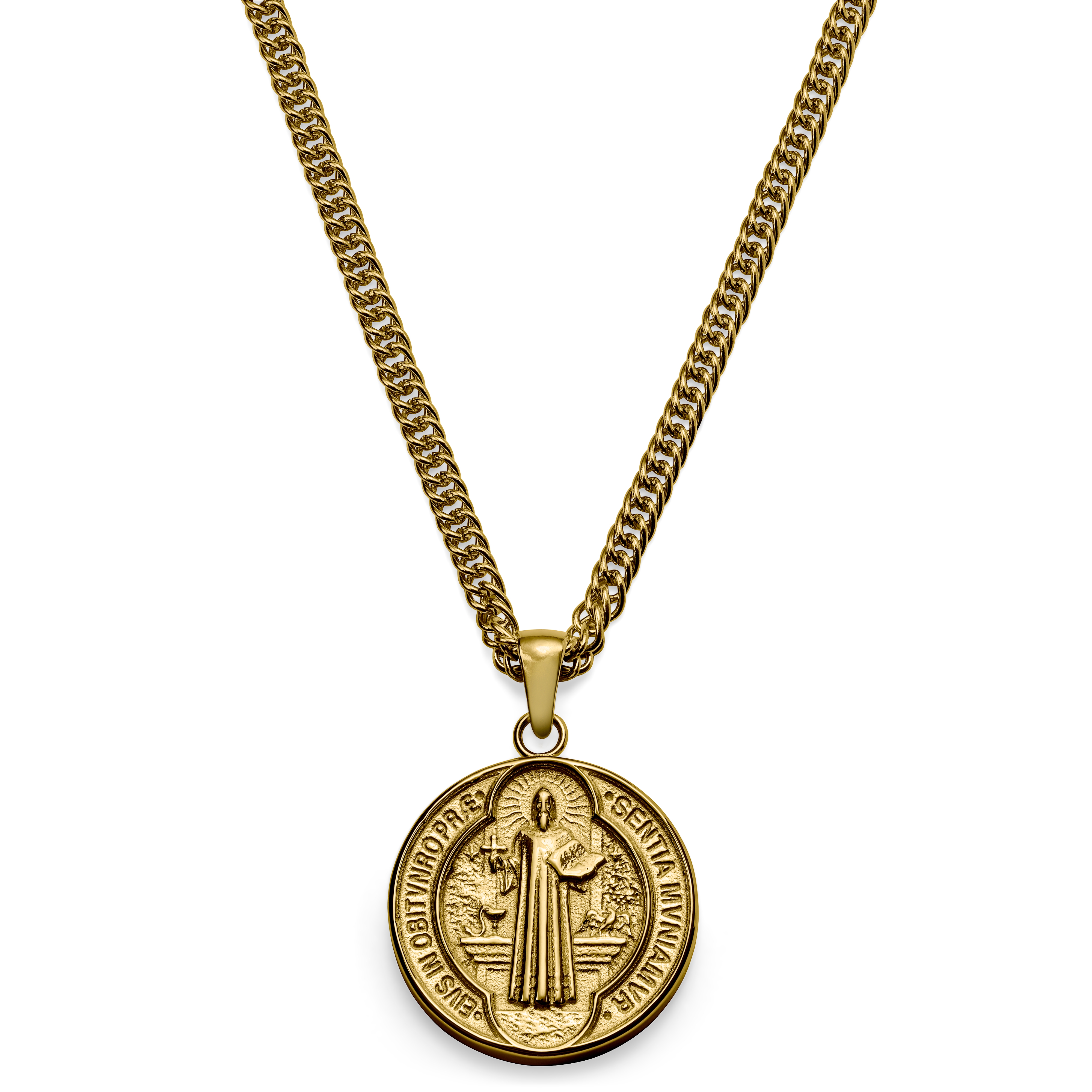 St Benedict Centenario with Rope Necklace (24K Gold Filled) – Rosarios Y Mas