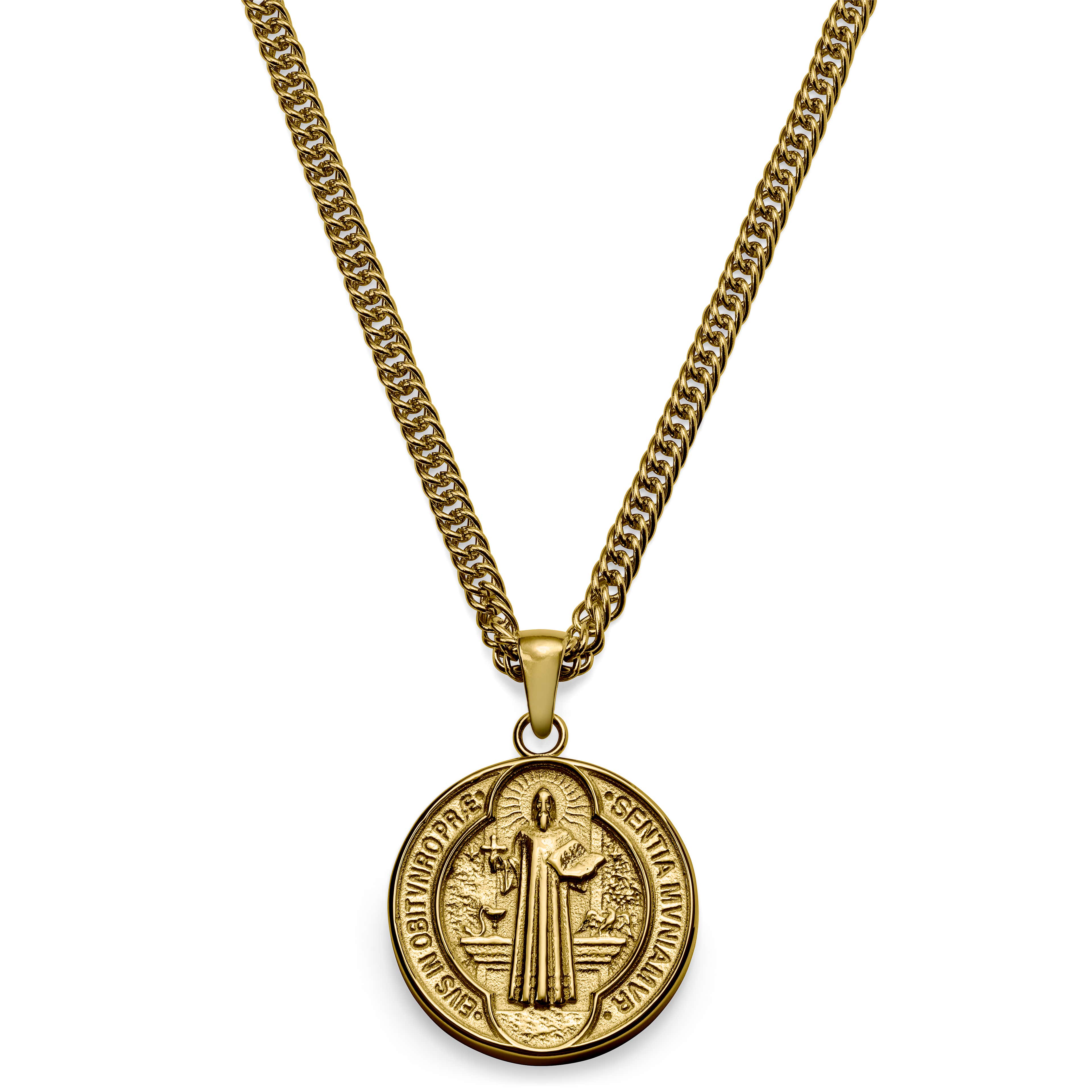 Sanctus | Vintage náhrdelník zlaté barvy s medailí svatého Benedikta