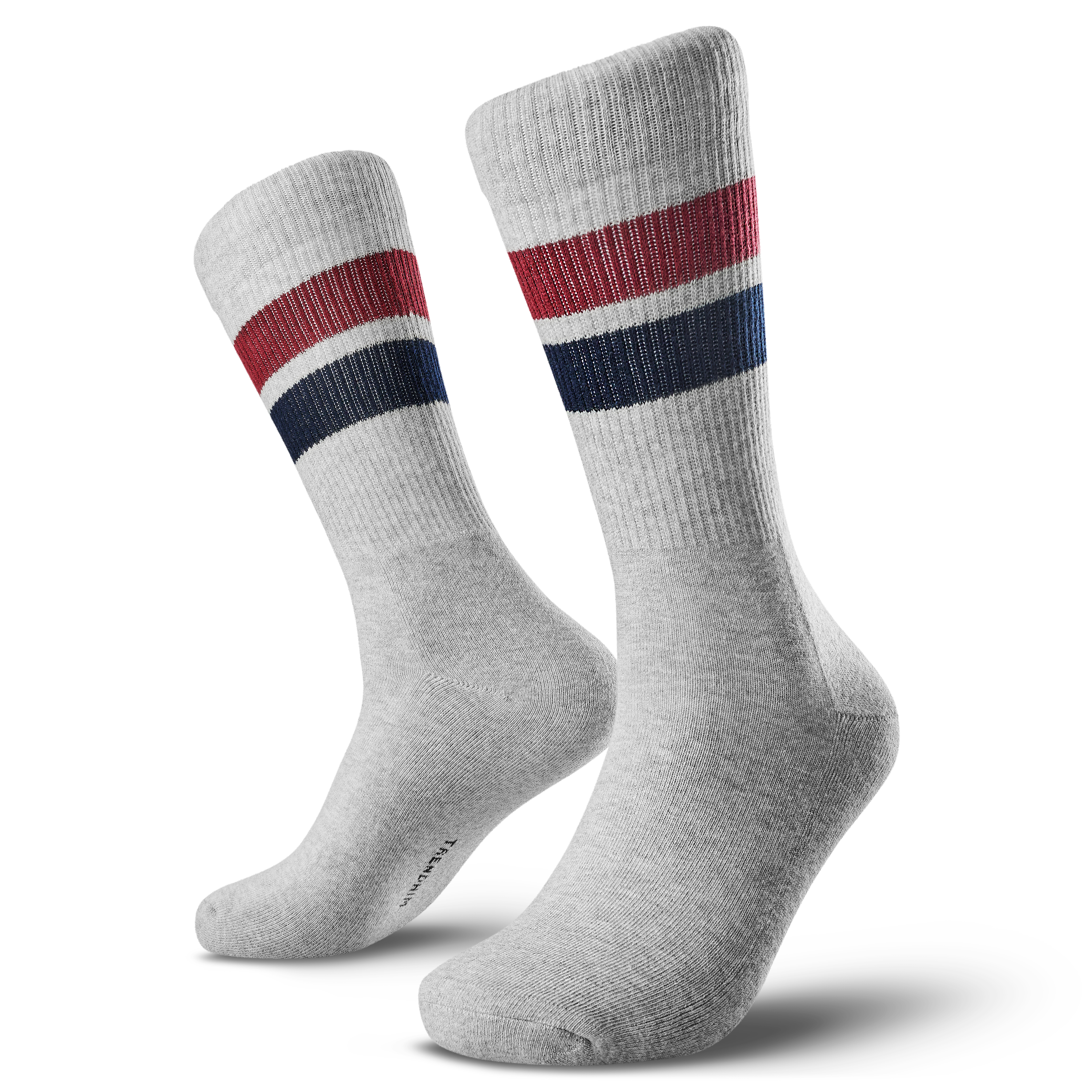 TrueFeel | Zestaw 3 par jasnoszarych bawełnianych skarpetek tenisowych z czerwonymi i niebieskimi paskami - 2