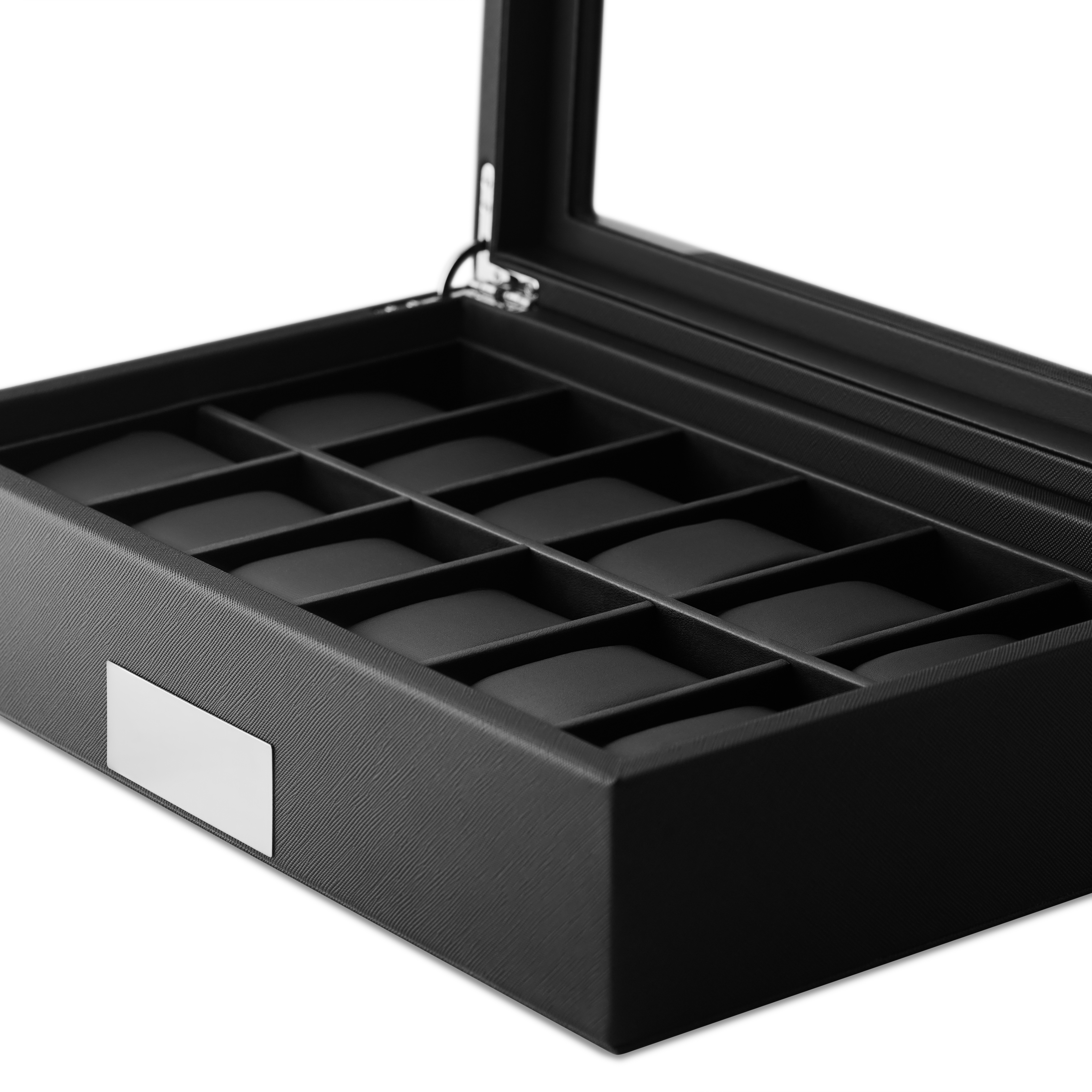 Fekete bőr óratartó doboz - 12 rekeszes - 6