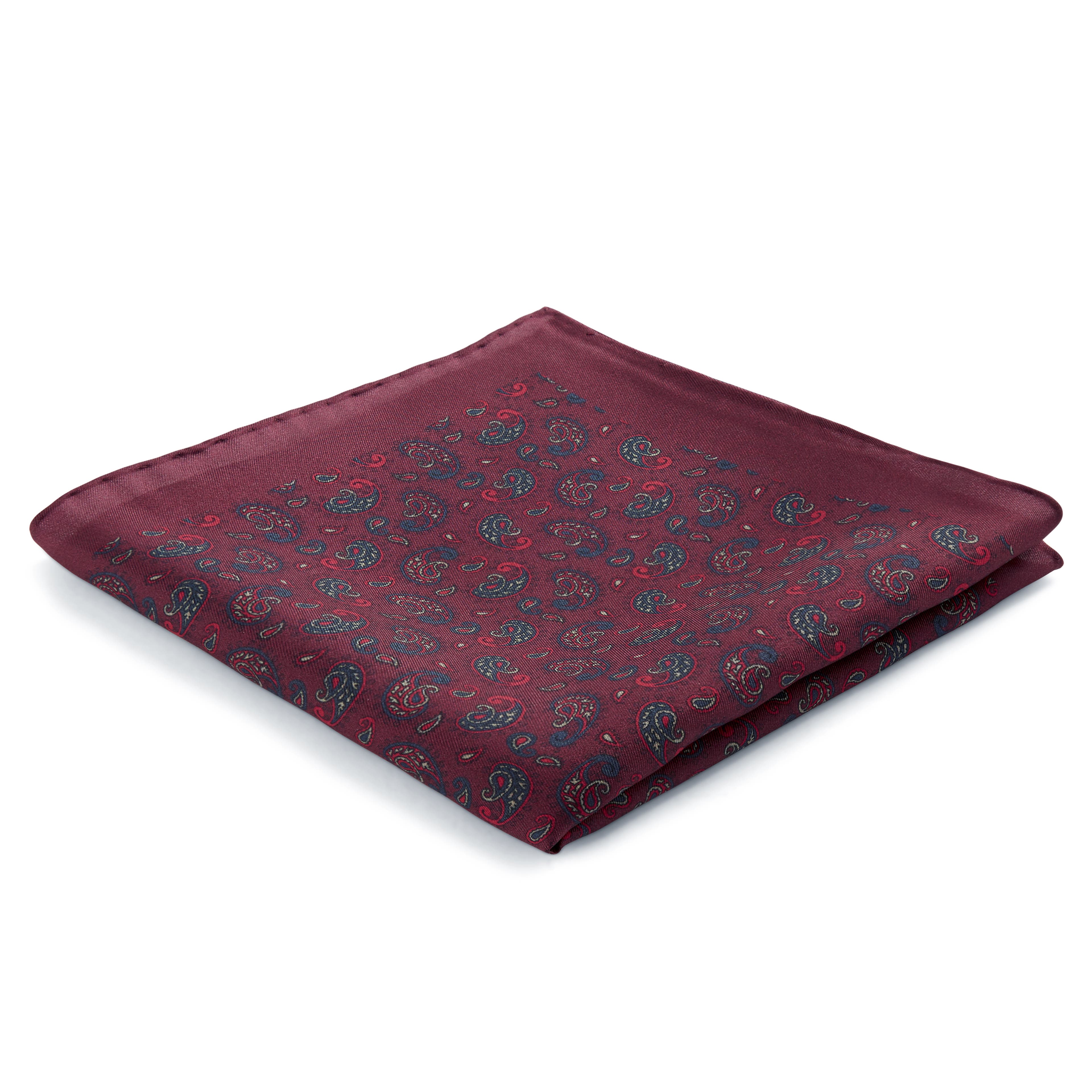 Boho | Burgundy Paisley Pattern Silk Pocket Square