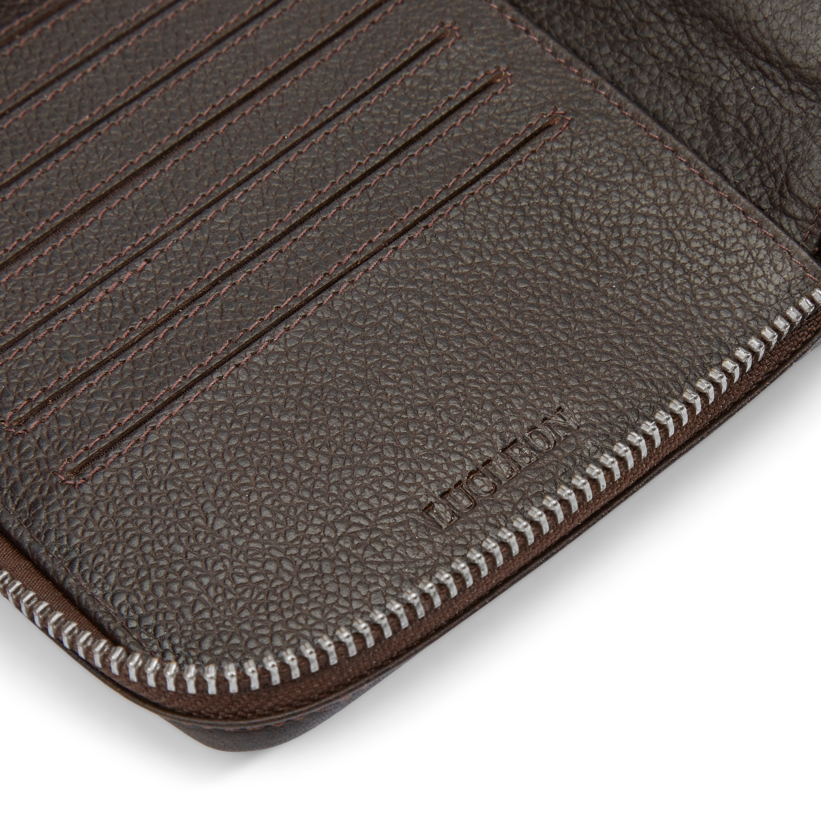 Ciemnobrązowe skórzane etui na karty XL z blokadą RFID - 2