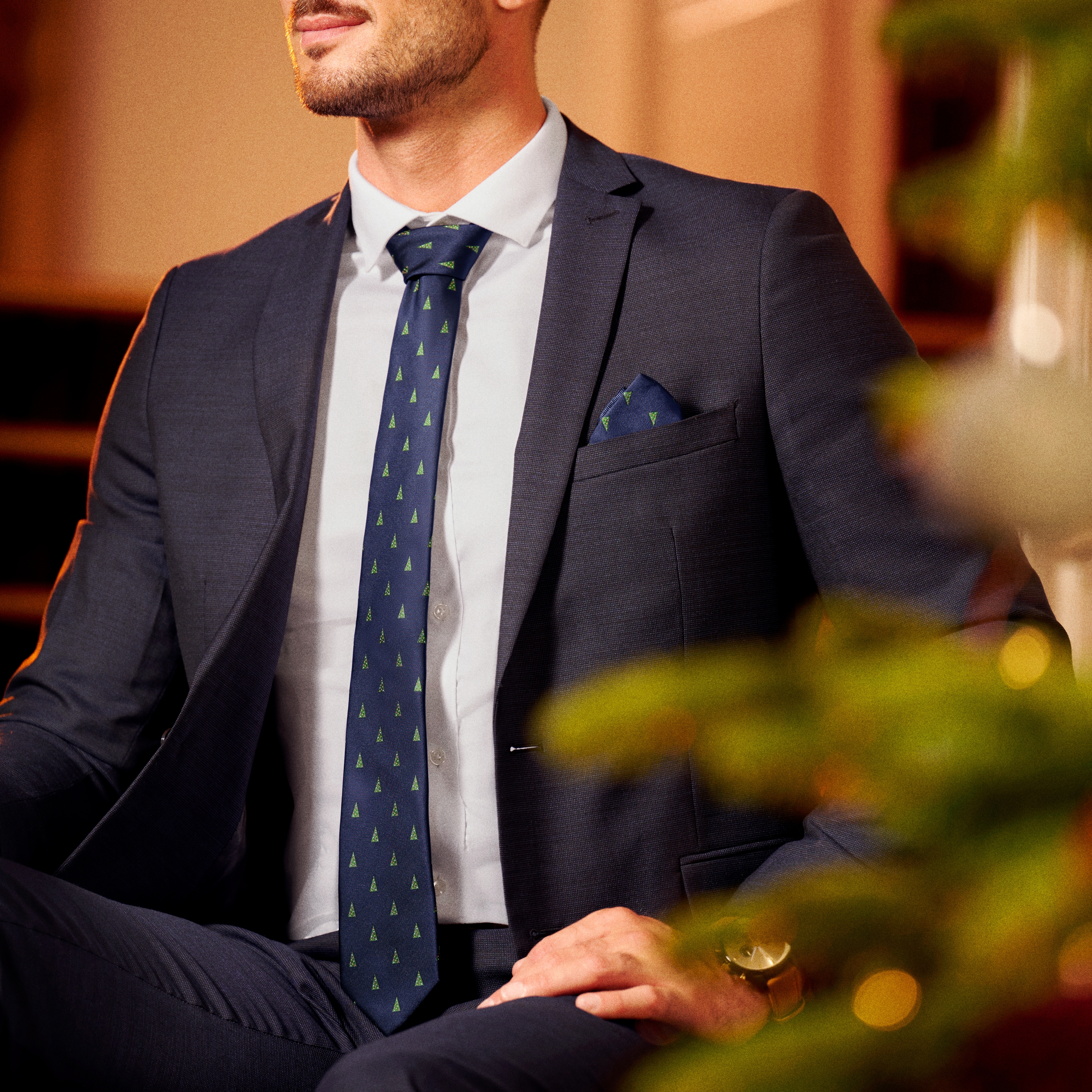 Navy Christmas Tree Tie - 2