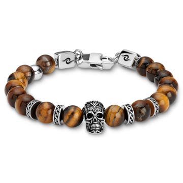 Rico | Tiger’s Eye & Silver-Tone Stainless Steel Skull Bracelet Rico | Tiger’s Eye & Silver-Tone Stainless Steel Skull Bracelet