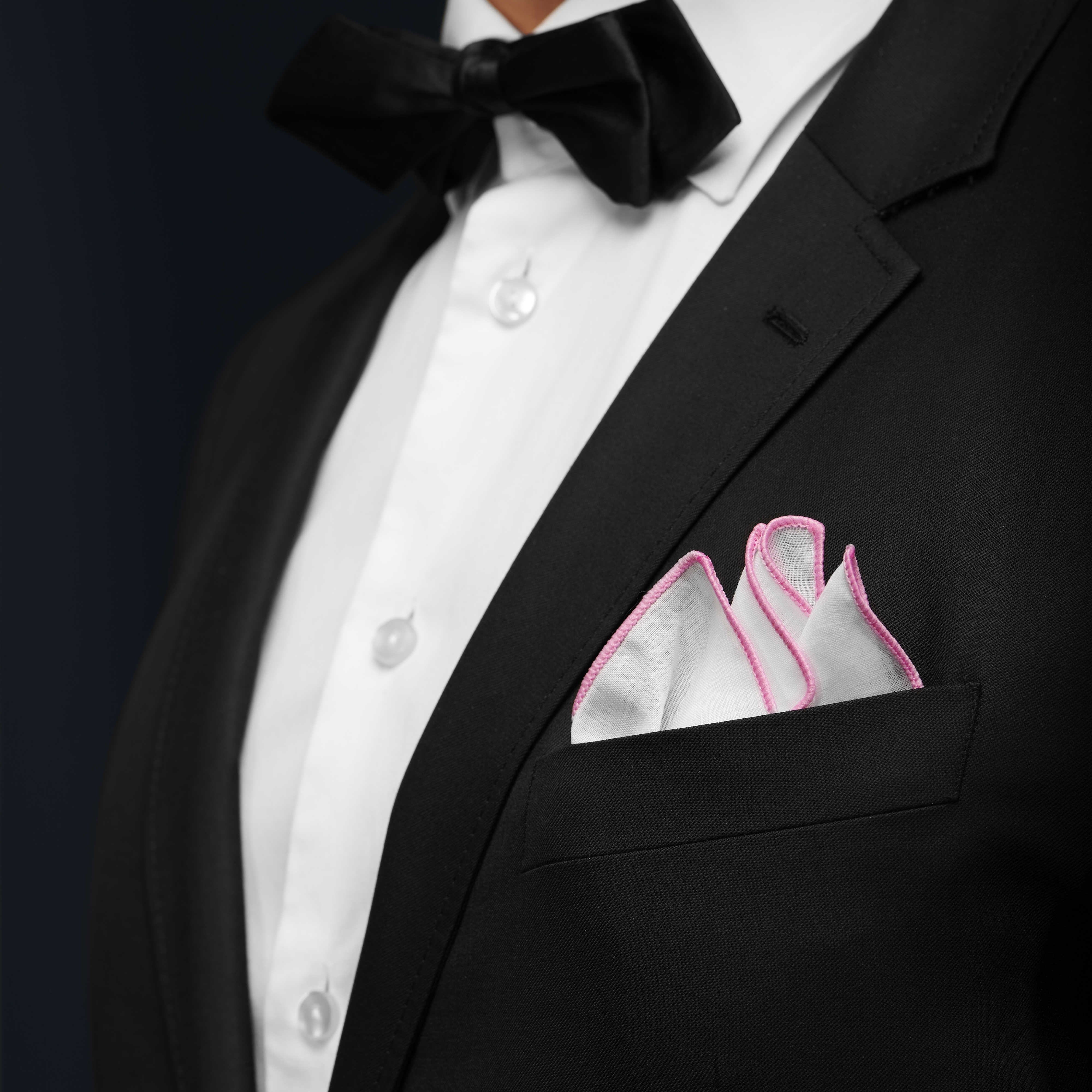 White Pocket Square with Light Pink Edges - 4