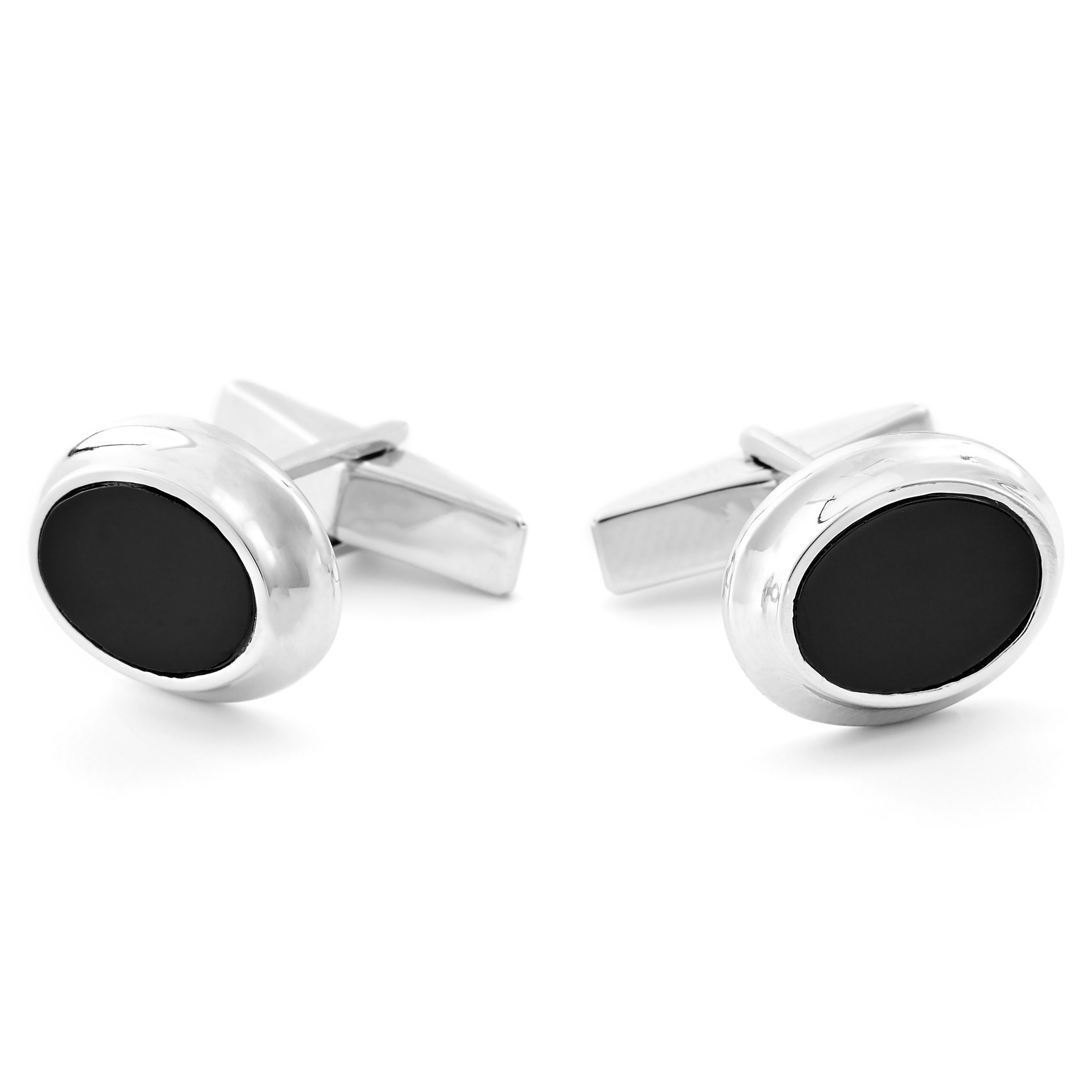 Short Black Oval 925s Silver Set - 2