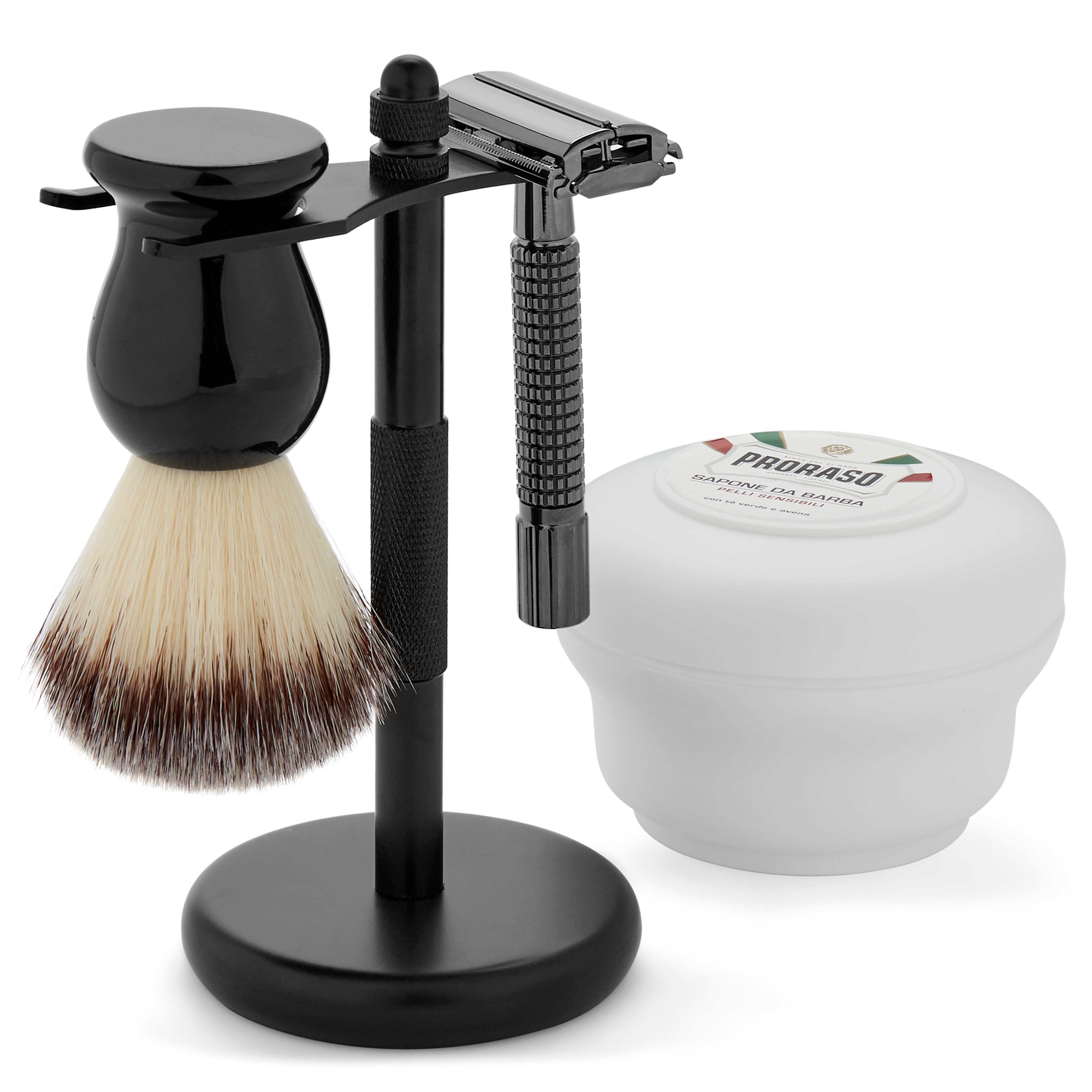 Black Starter Synthetic Brush Shaving set