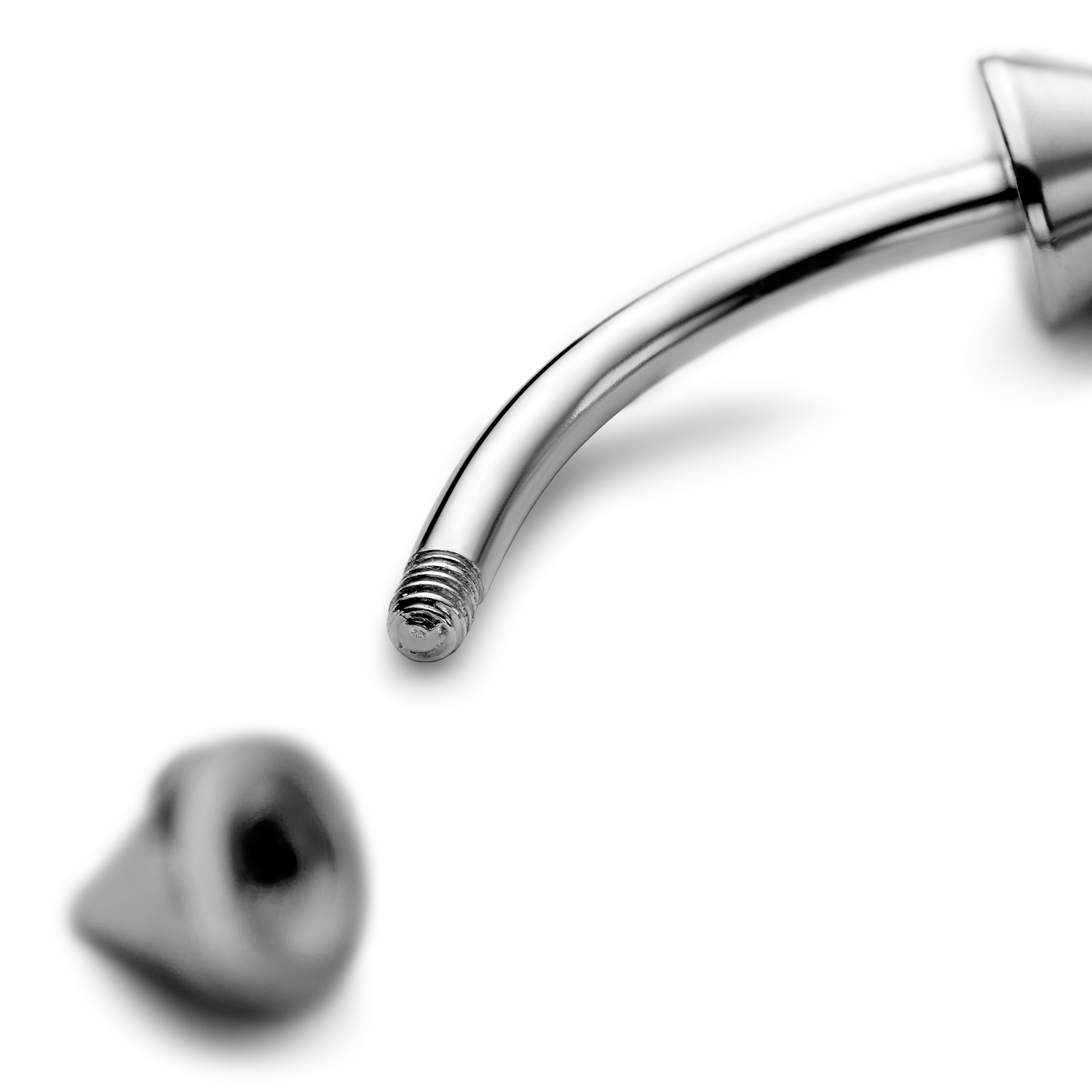 3/8" (10 mm) Curved Spiked Silver-Tone Titanium Barbell - 2