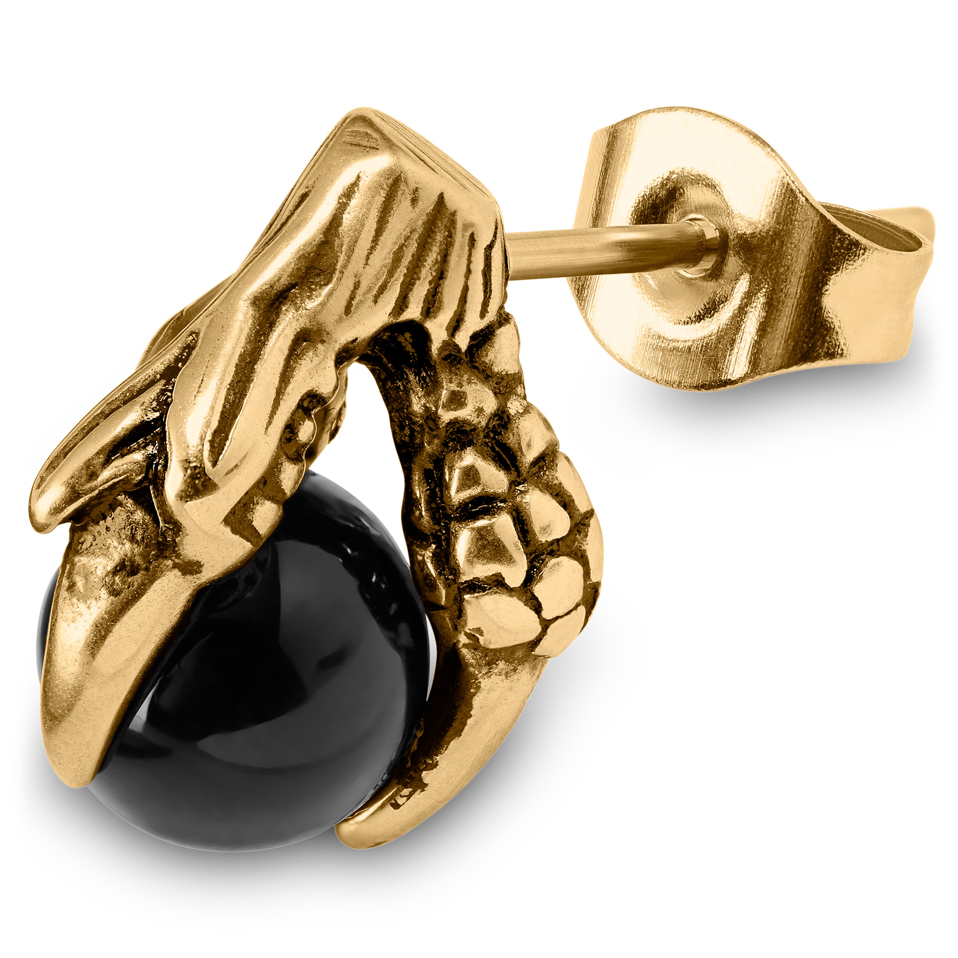 Gold-Tone & Black Onyx Claw Stud Earring