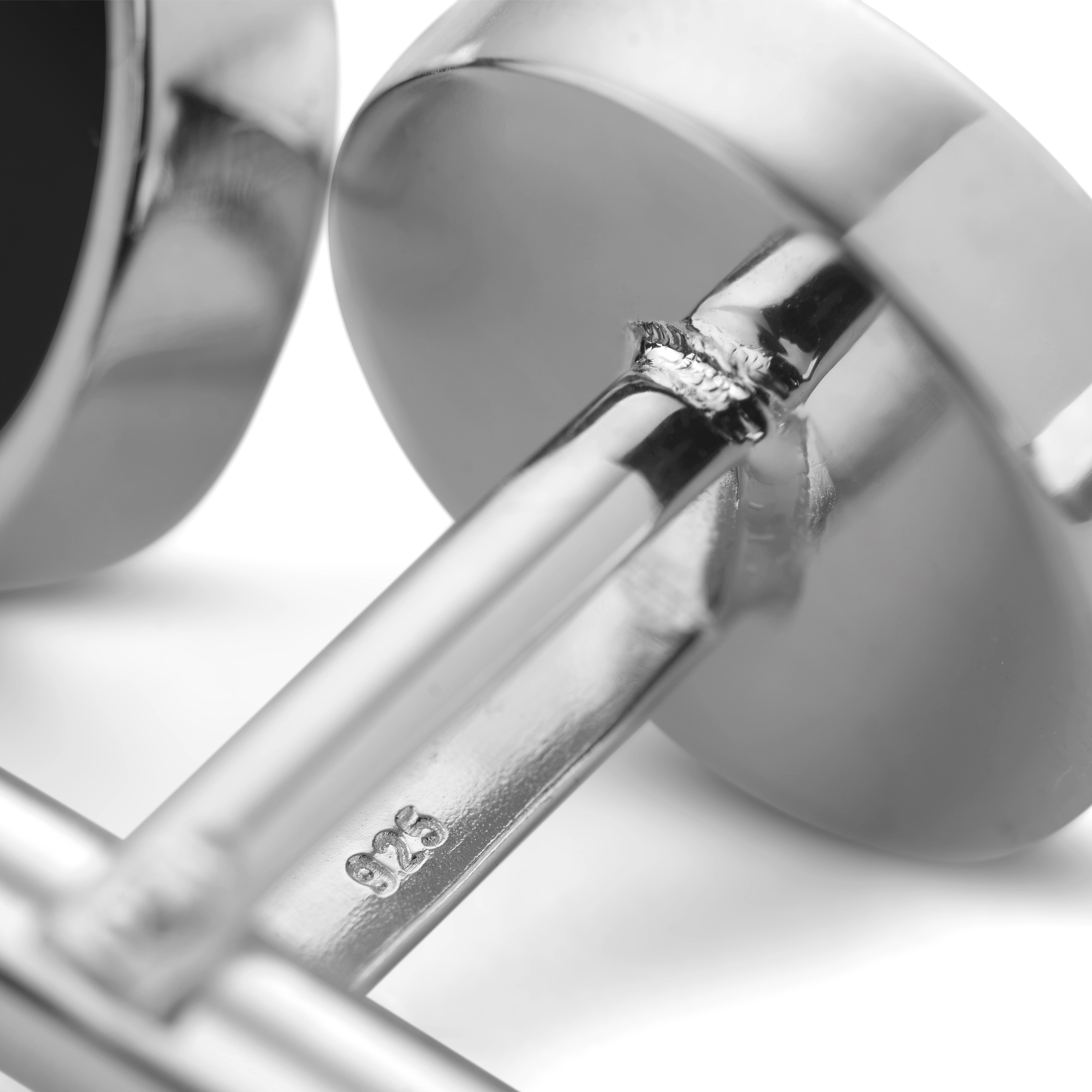 Round Rhodium-Plated Sterling Silver Cufflinks with Onyx Inlay - 3