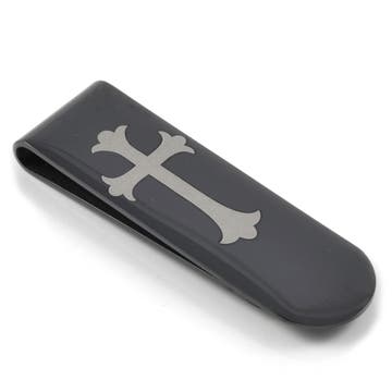 Black Stainless Steel with Silver-Tone Cross Money Clip Black Stainless Steel with Silver-Tone Cross Money Clip