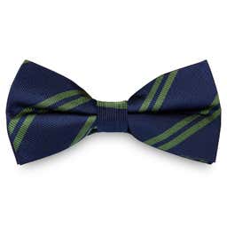 Green Twin Stripe Navy Silk Pre-Tied Bow Tie