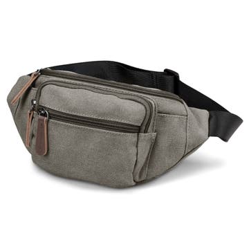 Metallic Grey Canvas & Brown Leather Bum Bag Metallic Grey Canvas & Brown Leather Bum Bag