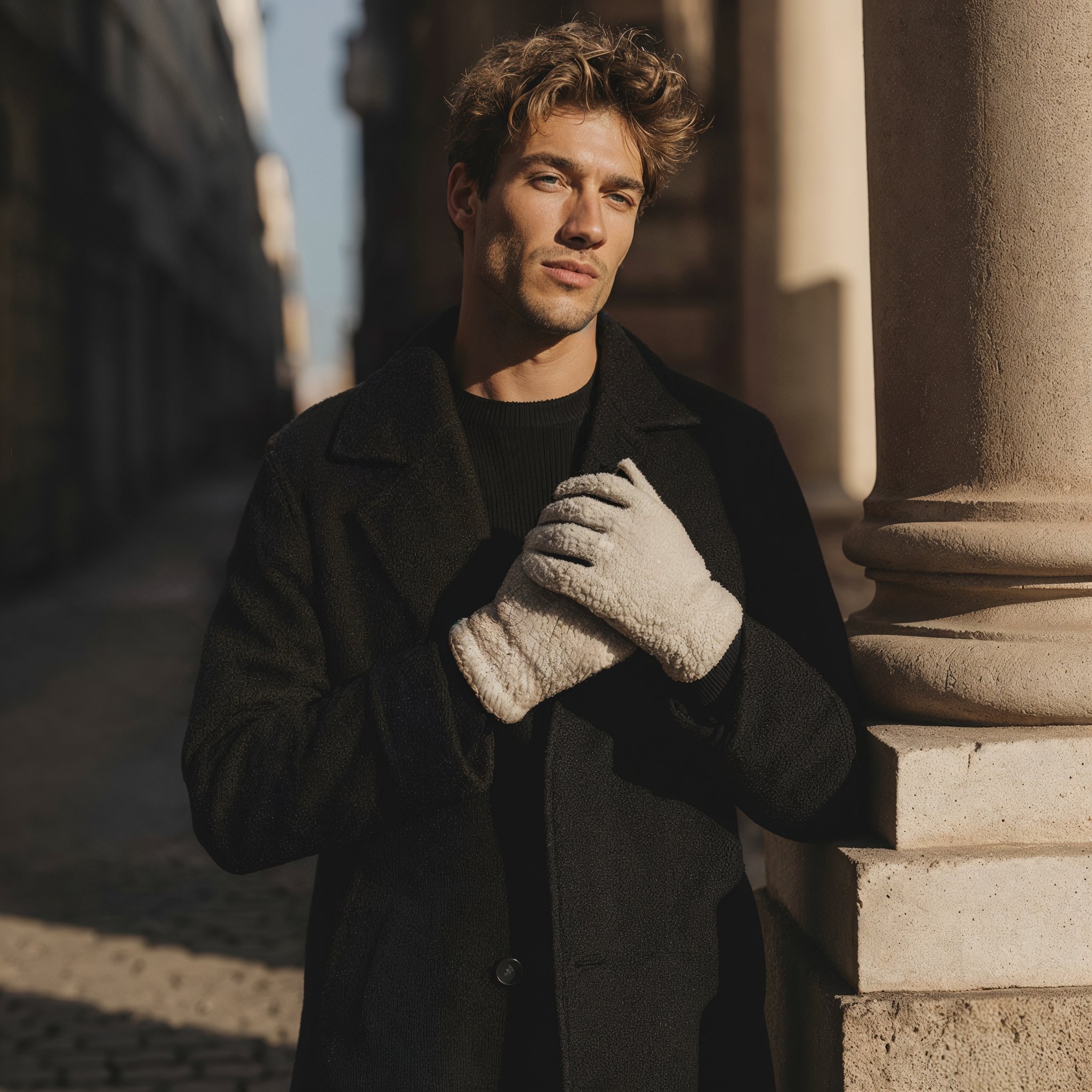 PolarPlush | Mănuși negru cu alb din amestec de lână - 2