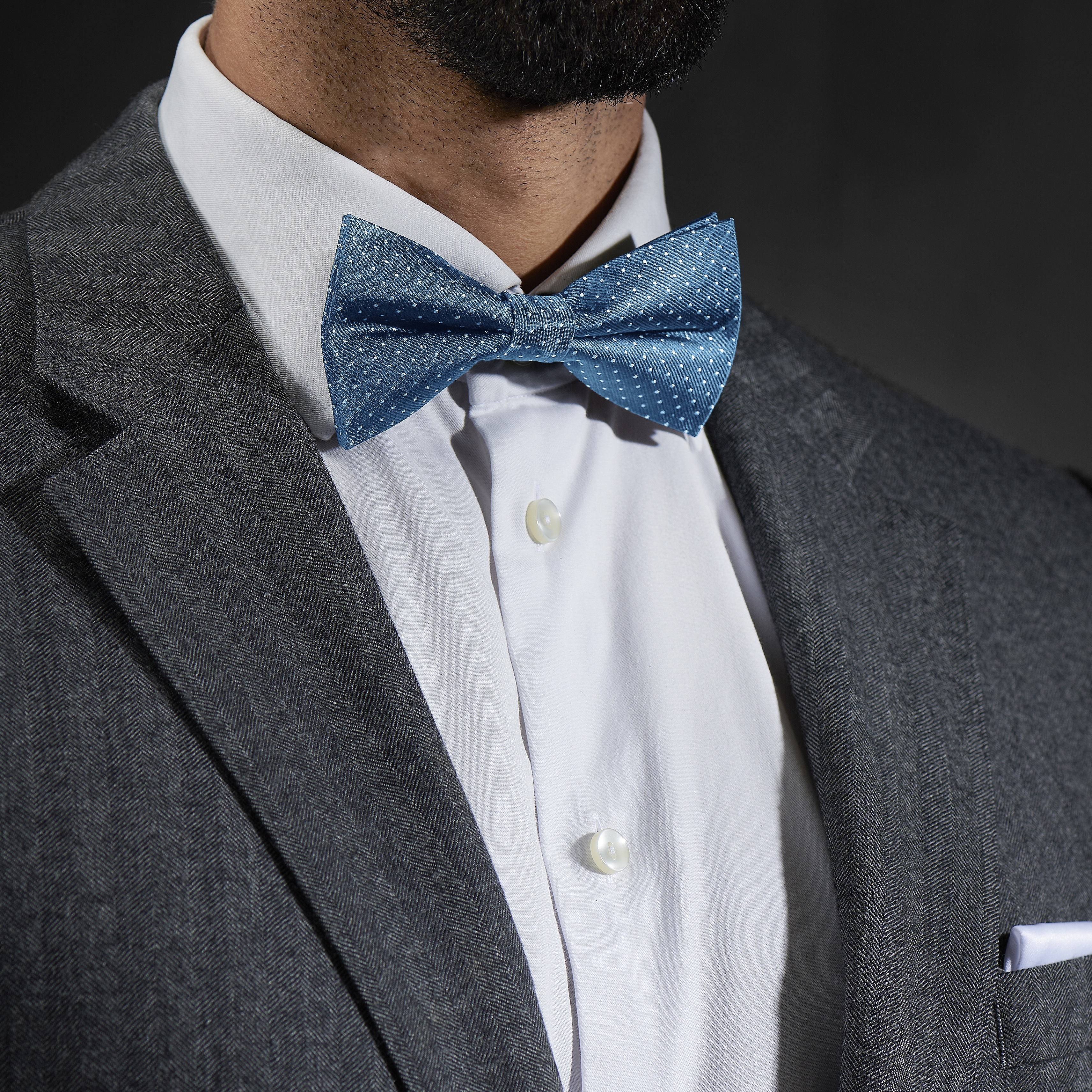 Blue Polka Dot Silk Pre-Tied Bow Tie - 3