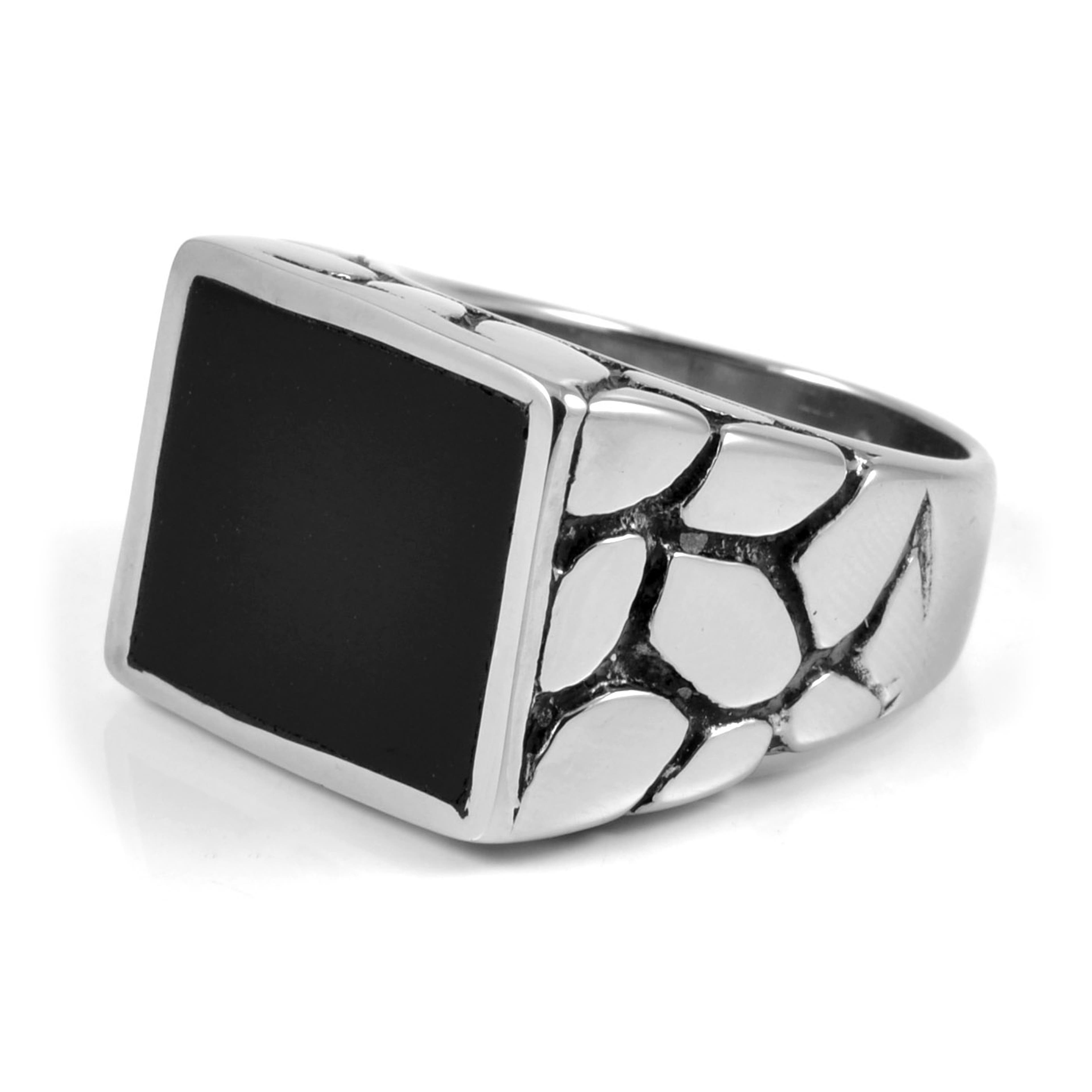 Silver-Tone Stainless Steel & Black Zirconia Ring