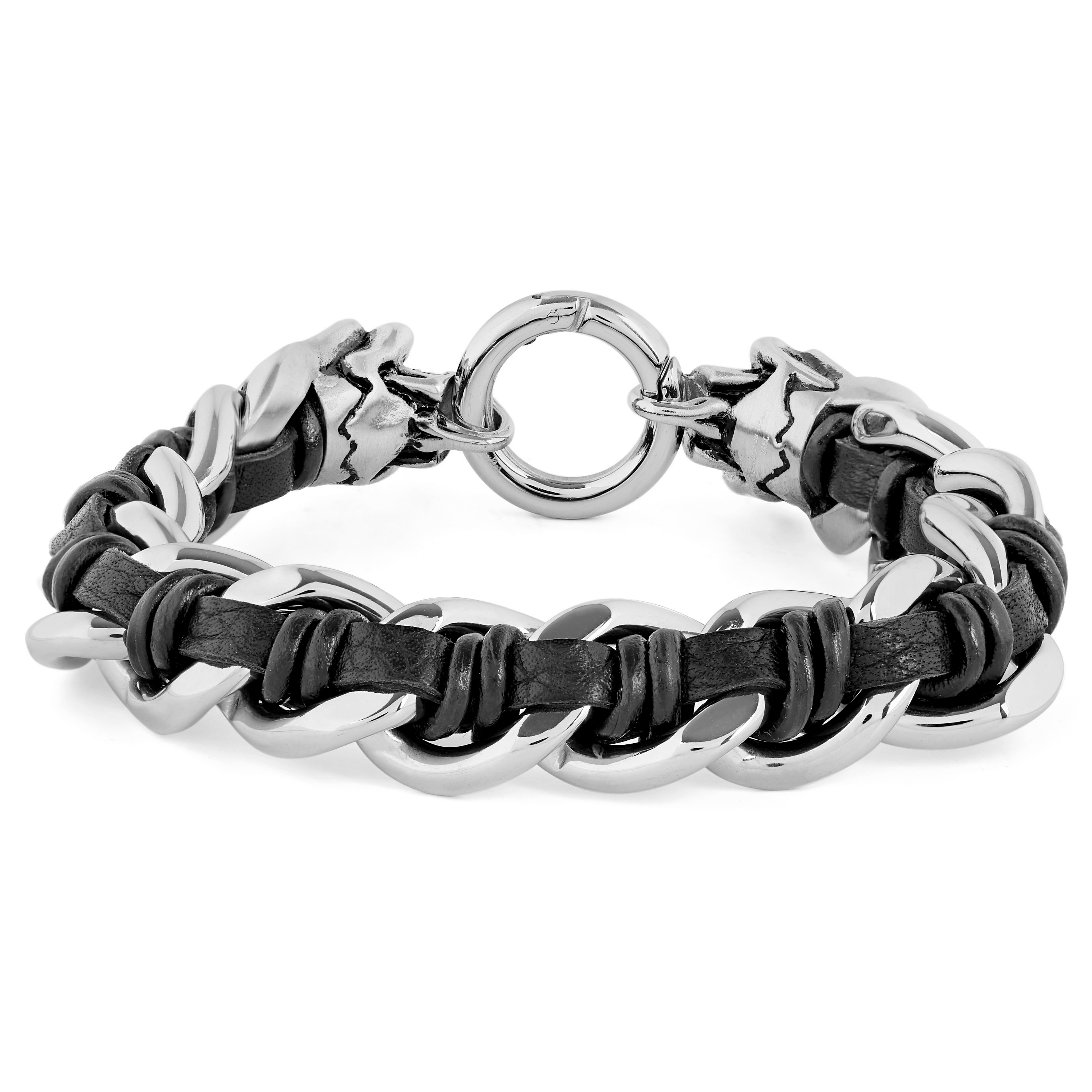 Woven Leather Chain & Skull Bracelet - 2