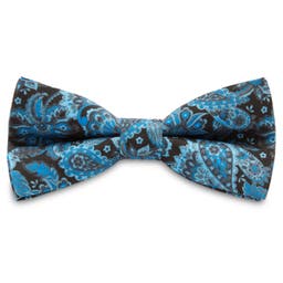 Boho | Sky Blue & Black Floral Silk Pre-Tied Bow Tie