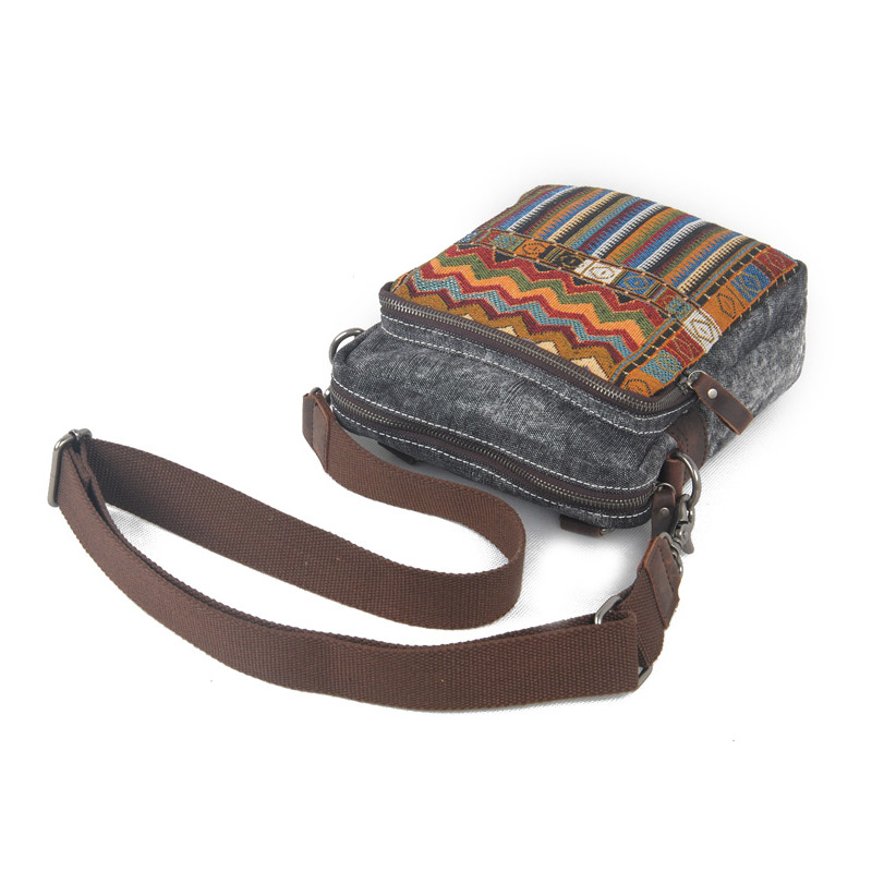 Retro-Graue böhmische Canvas-Umhängetasche - 5