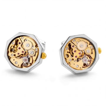 Mechanical Movement Cufflinks – Silver Case with Gold Dial Mechanical Movement Cufflinks – Silver Case with Gold Dial