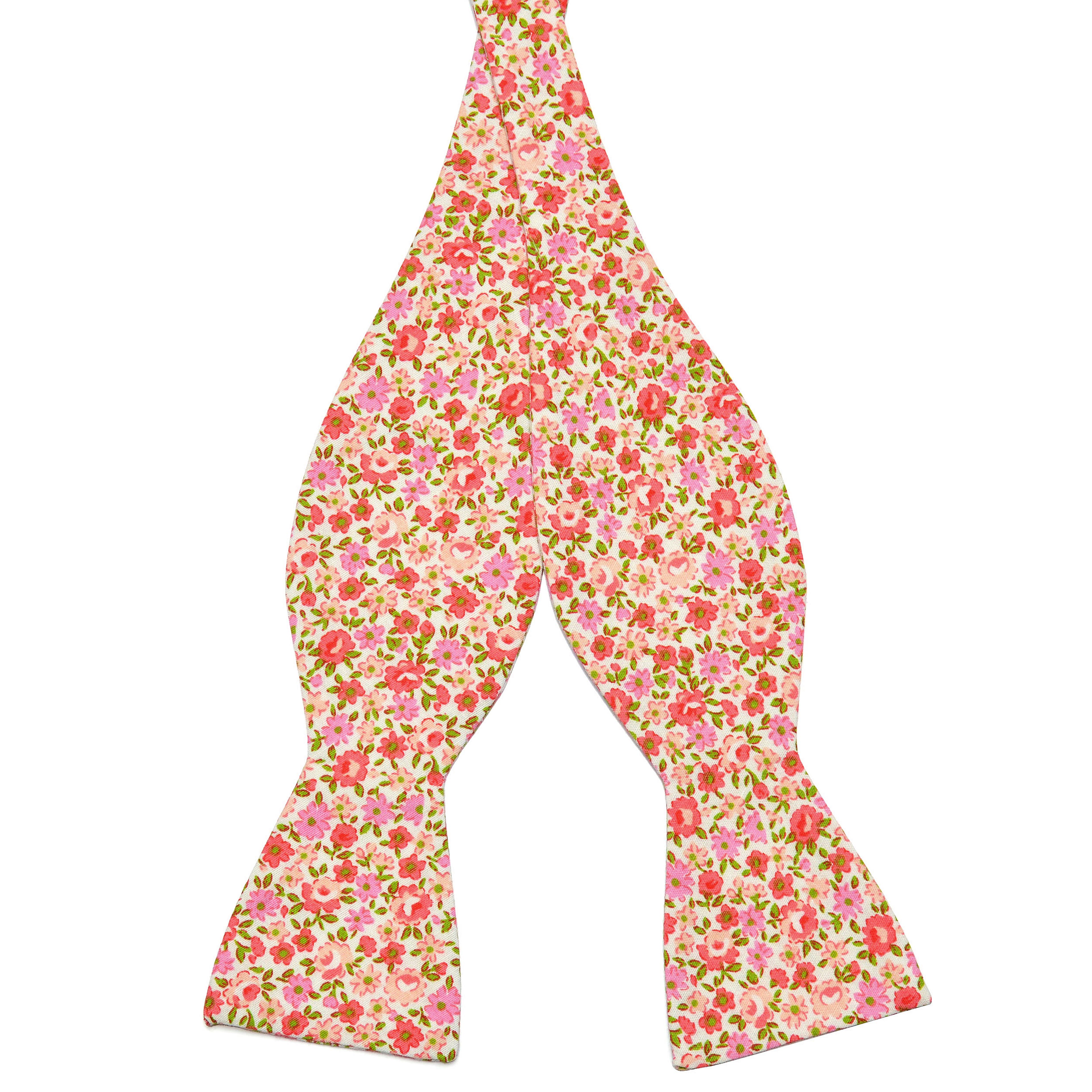 Baby Pink & Warm Orange Floral Cotton Self-Tie Bow Tie