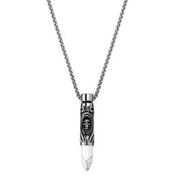 Rico Silver-tone White Turquoise and Skull Bullet Pendant Necklace