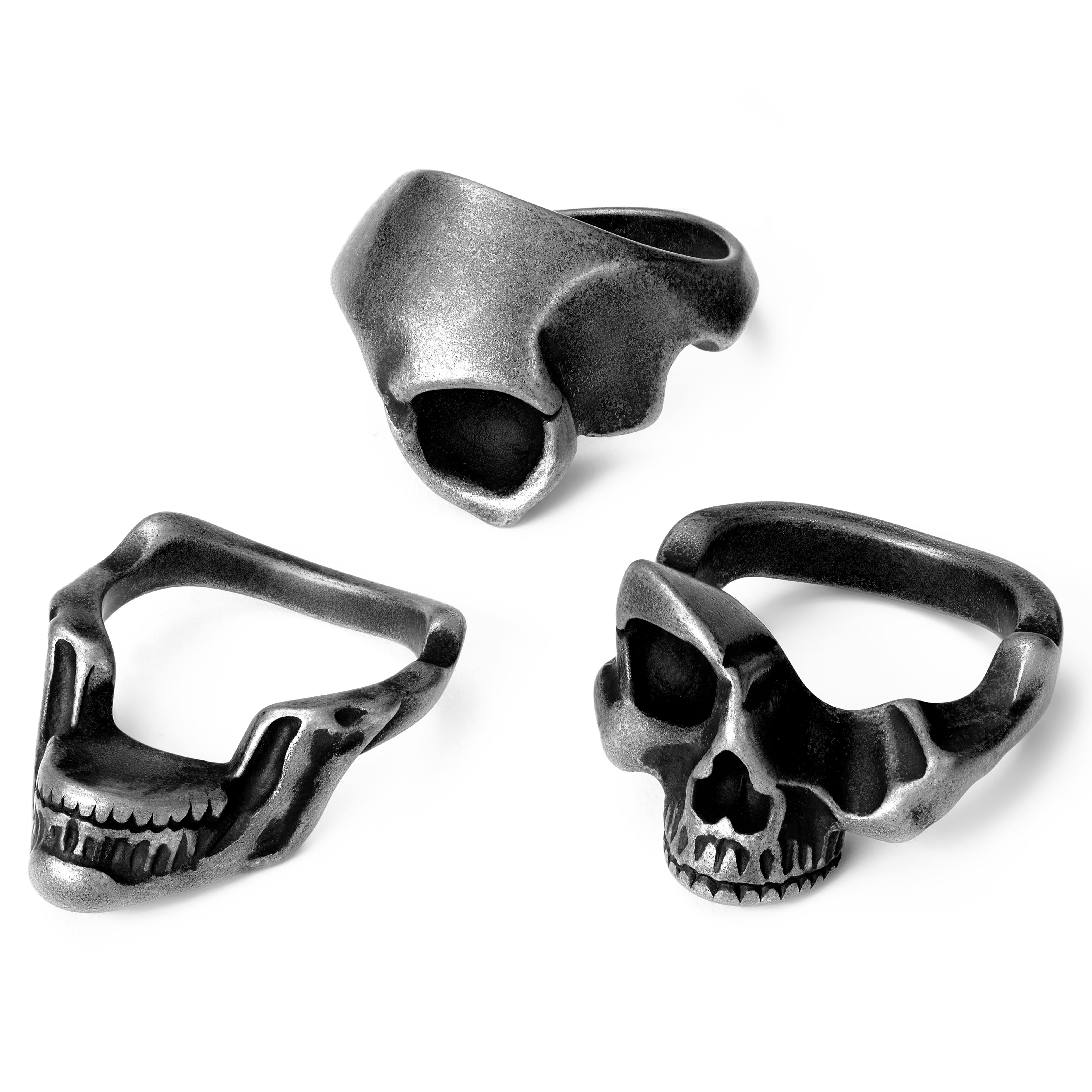 Jax | Black & Dark gray Stainless Steel 3-in-1 Skull Ring - 11