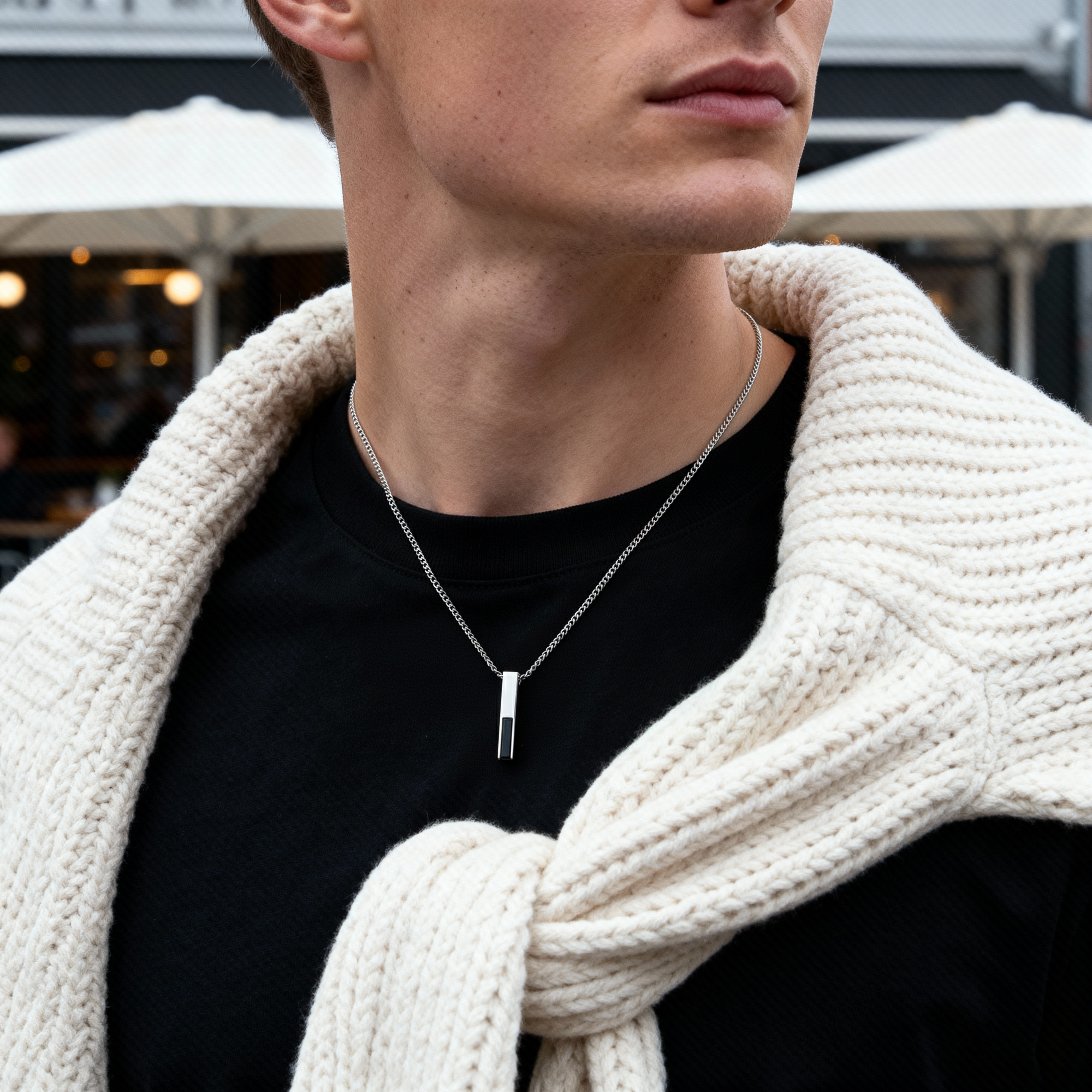 Cruz | Silver-Tone Stainless Steel & Black Onyx Necklace - 2