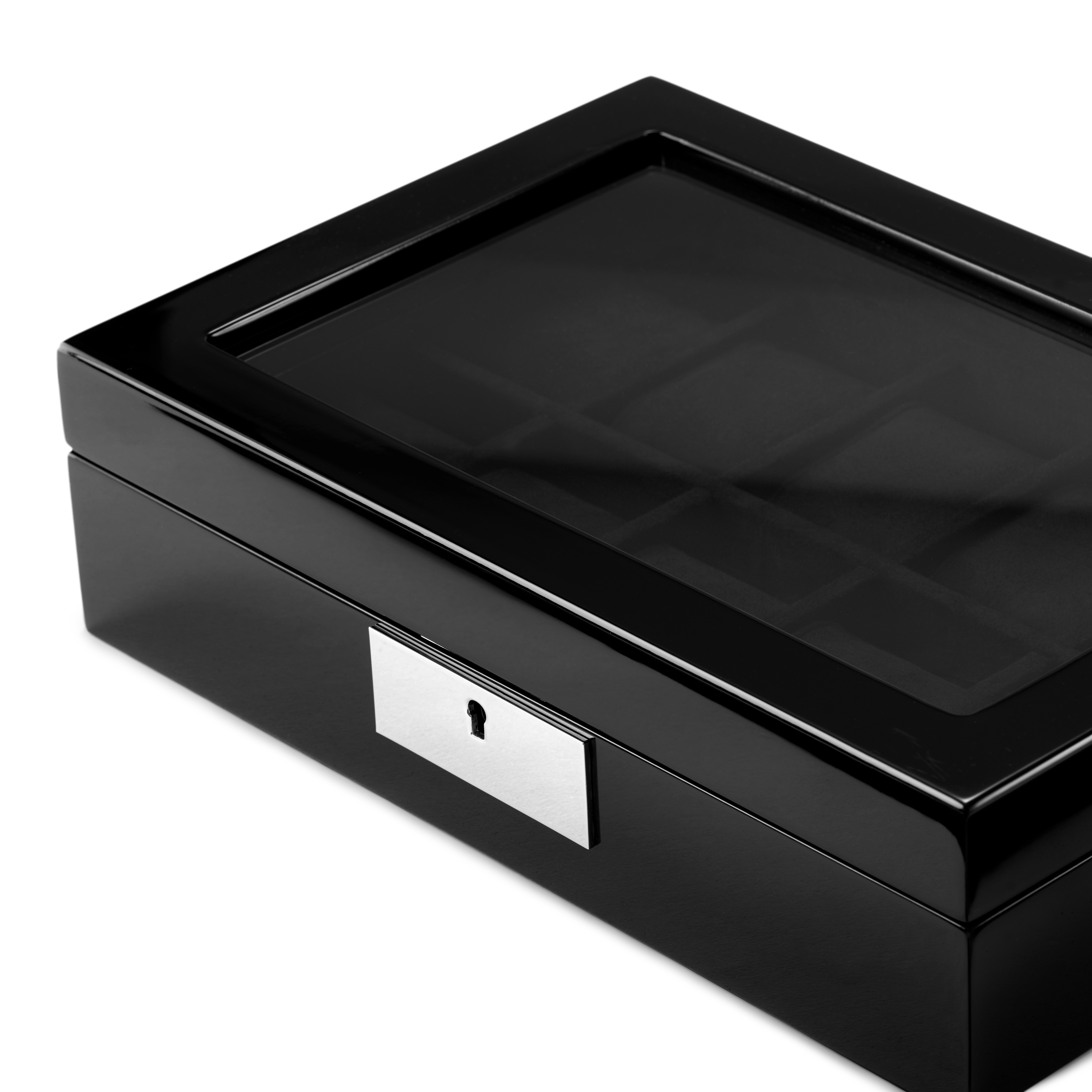 Sort urkasse til 10 ure med glasvindue & nøgle - 6