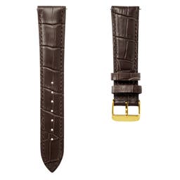 18mm Crocodile-Embossed Dark-Brown Leather Watch Strap with Gold-Tone Buckle – Quick Release