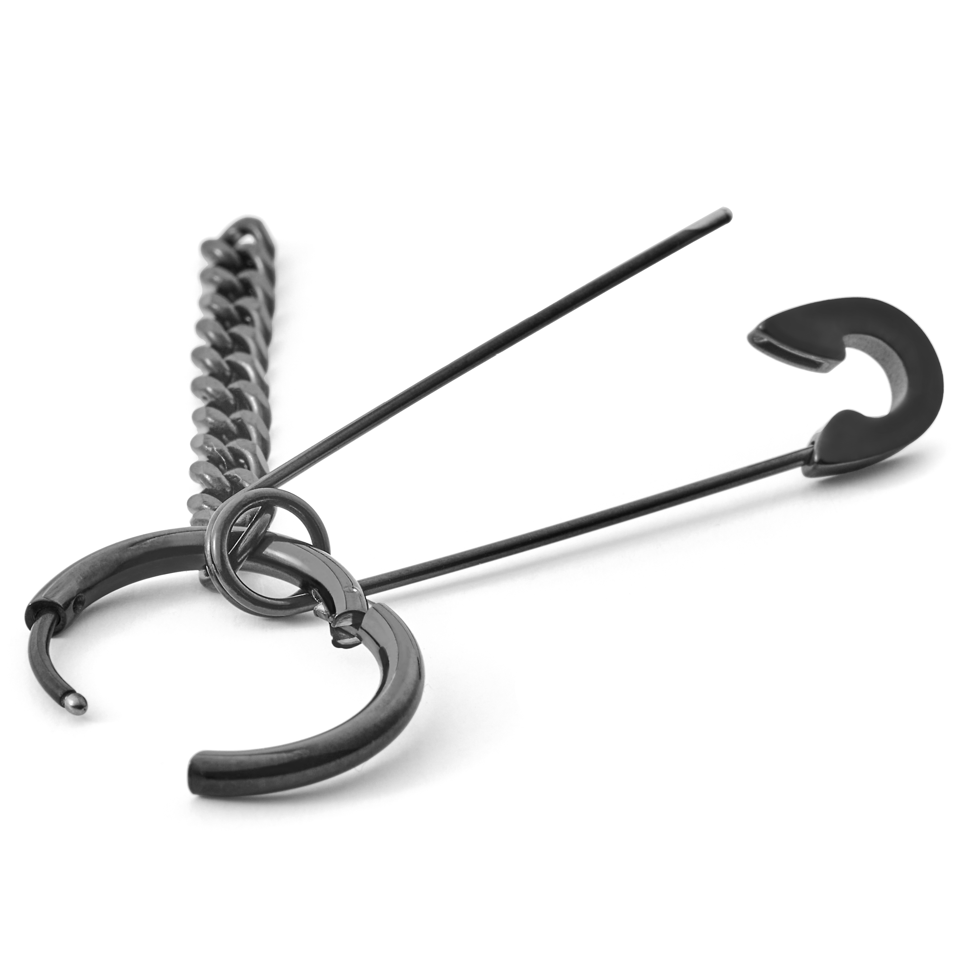 Pendiente de aro con imperdible y colgante de cadena negro Floyd - 4