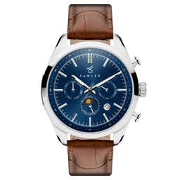 Perseus | Silver-Tone Automatic Moonphase Watch With Blue Dial