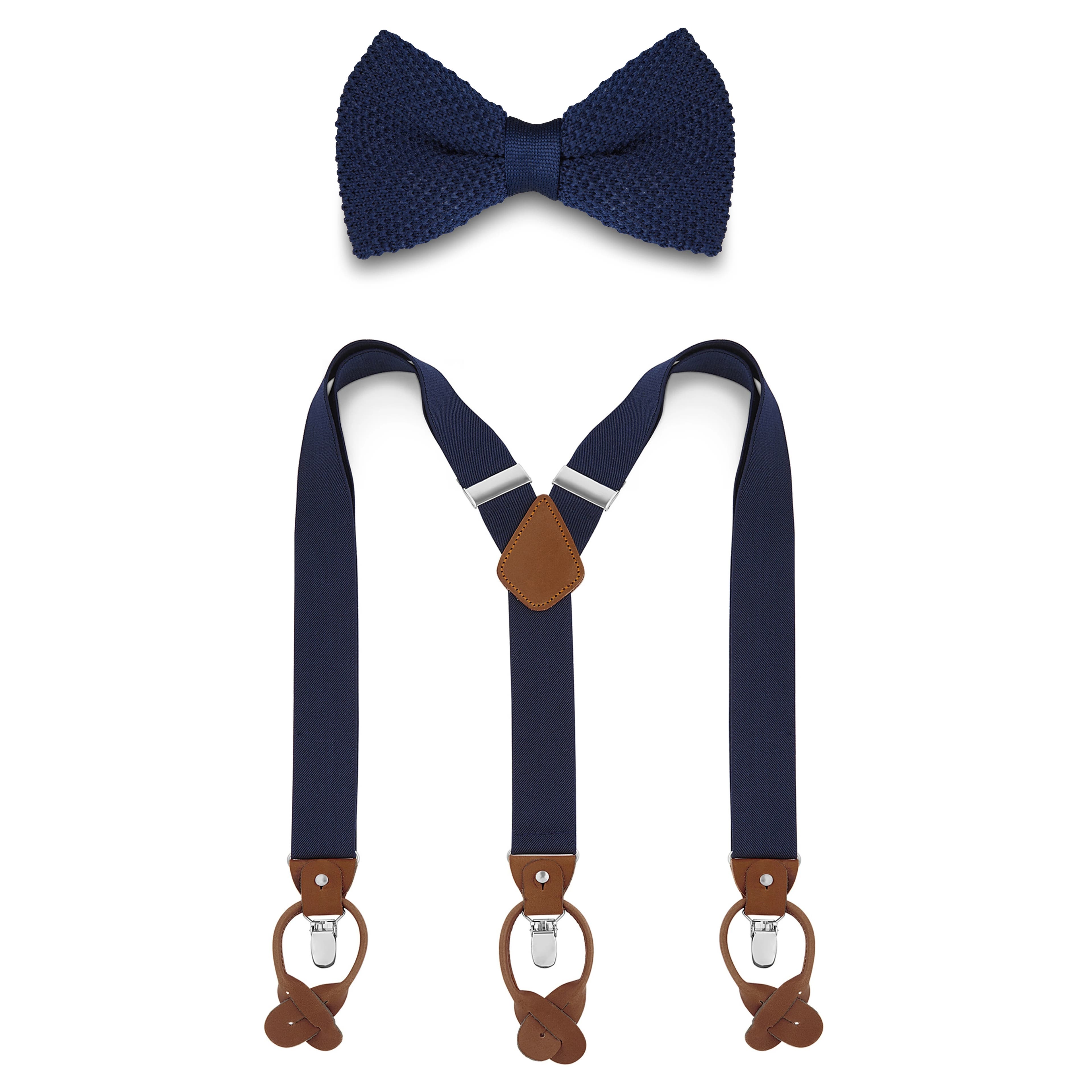Blue Pre-Tied Bow Tie and Braces Set