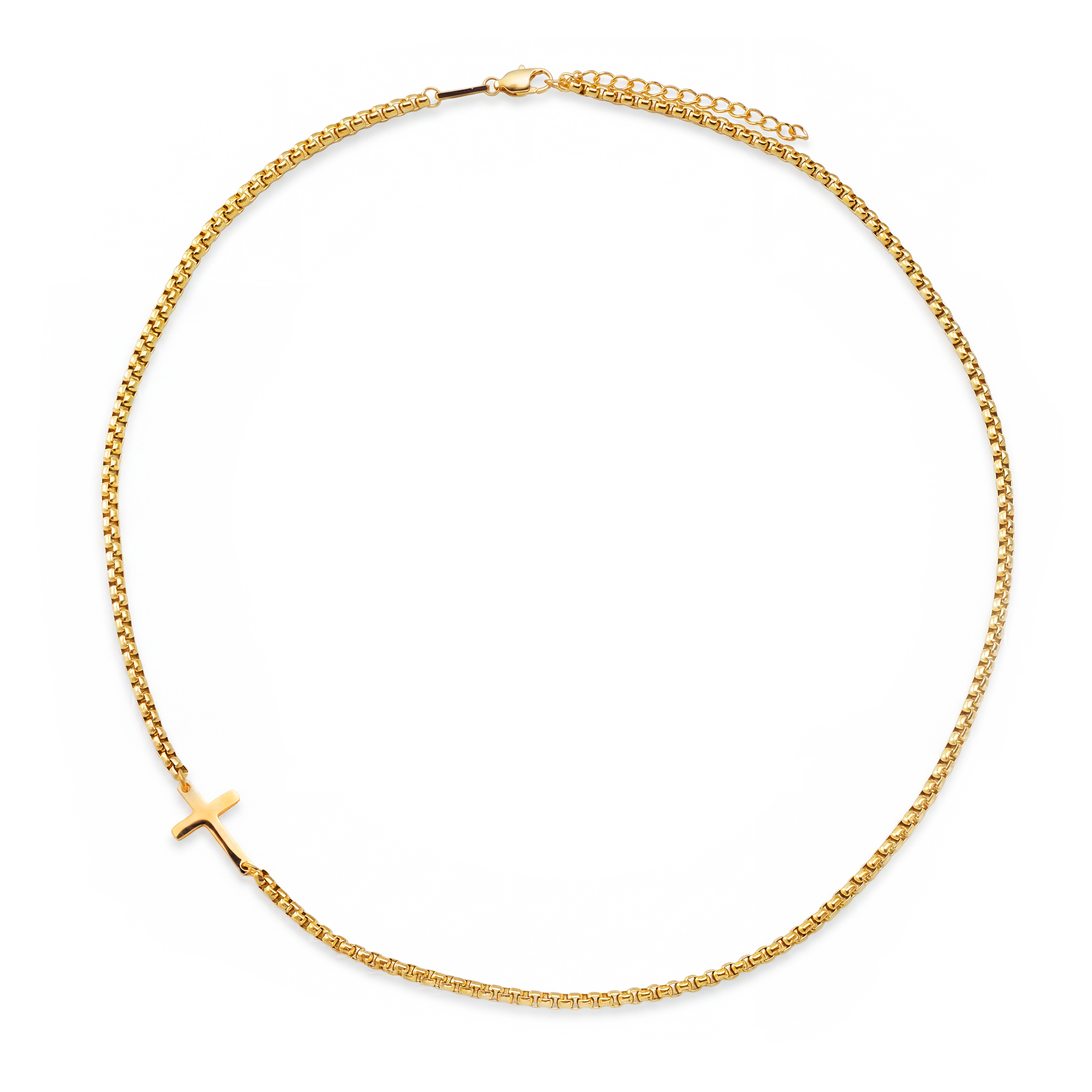 New Classics | Verižica iz nerjavečega jekla zlate barve z zaobljeno box verigo in križcem, širina 2mm
 - 2