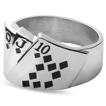 Ace | Silver-Tone Stainless Steel Royal Flush Signet Ring