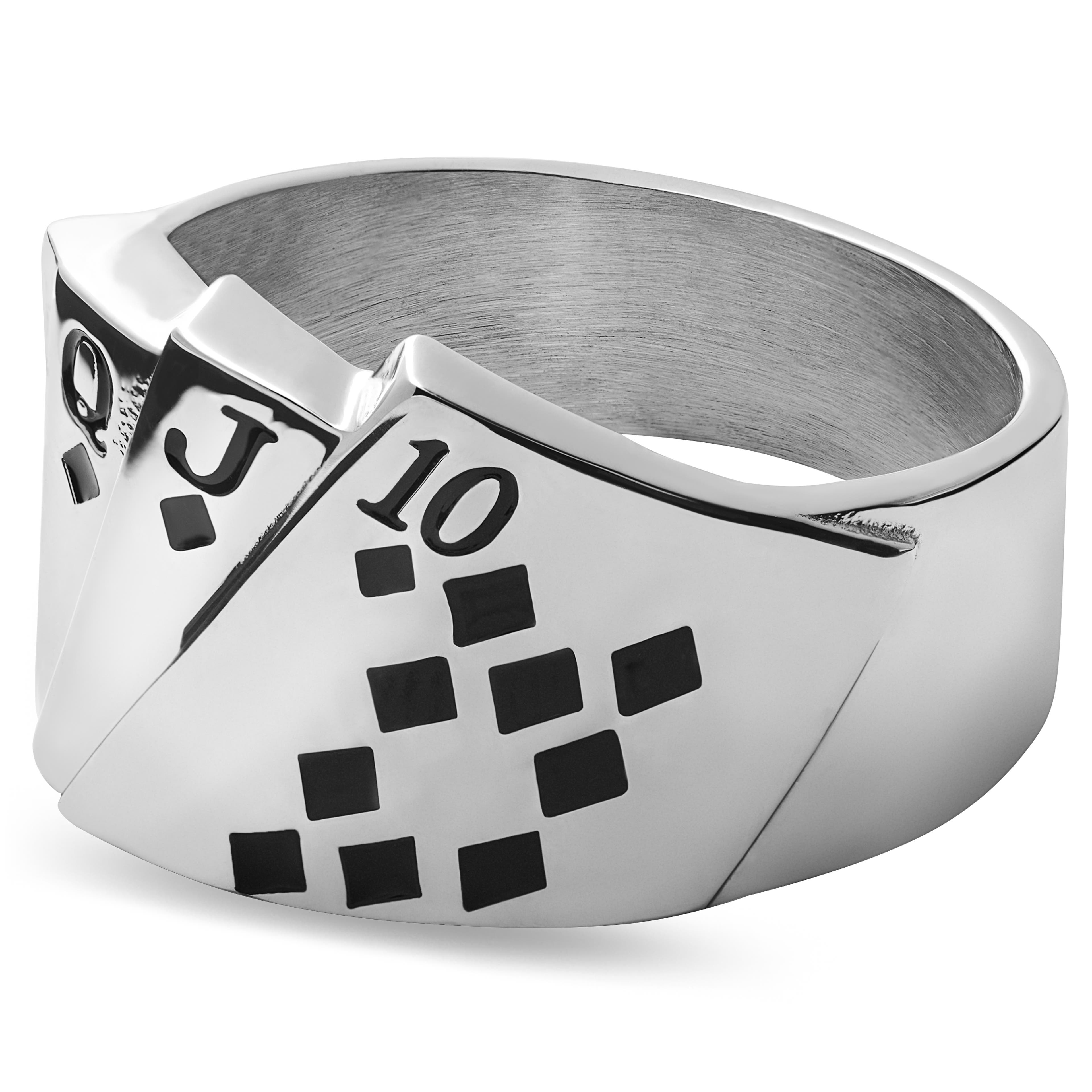 Ace | Silver-Tone Stainless Steel Royal Flush Signet Ring