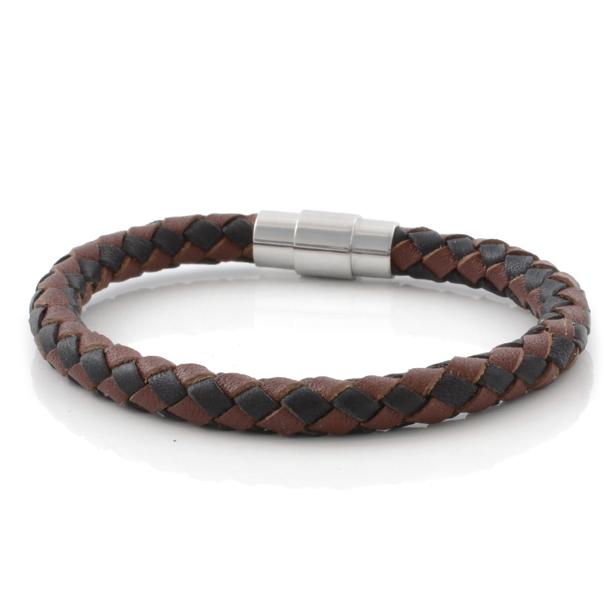 Pulsera de cuero trenzado marrón y negra - 1