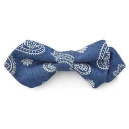 Azure Blue & White Paisley Pointy Cotton Pre-Tied Bow Tie