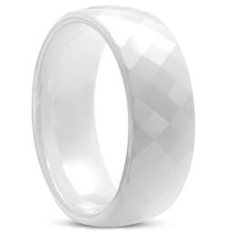 8 mm White Faceted Ceramic Ring