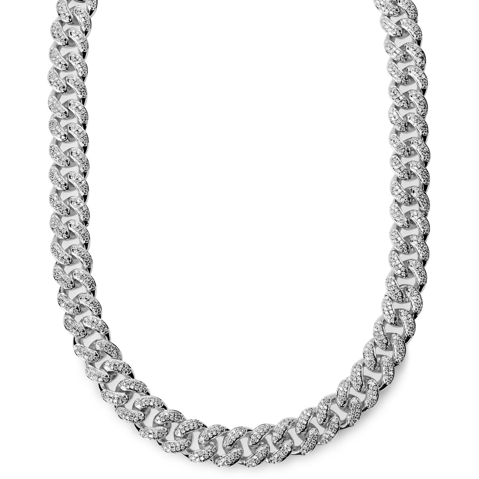 Nicos | 12 mm silberfarbene, glänzende kubanische Kette mit Zirkonias Nicos | 12 mm silberfarbene, glänzende kubanische Kette mit Zirkonias