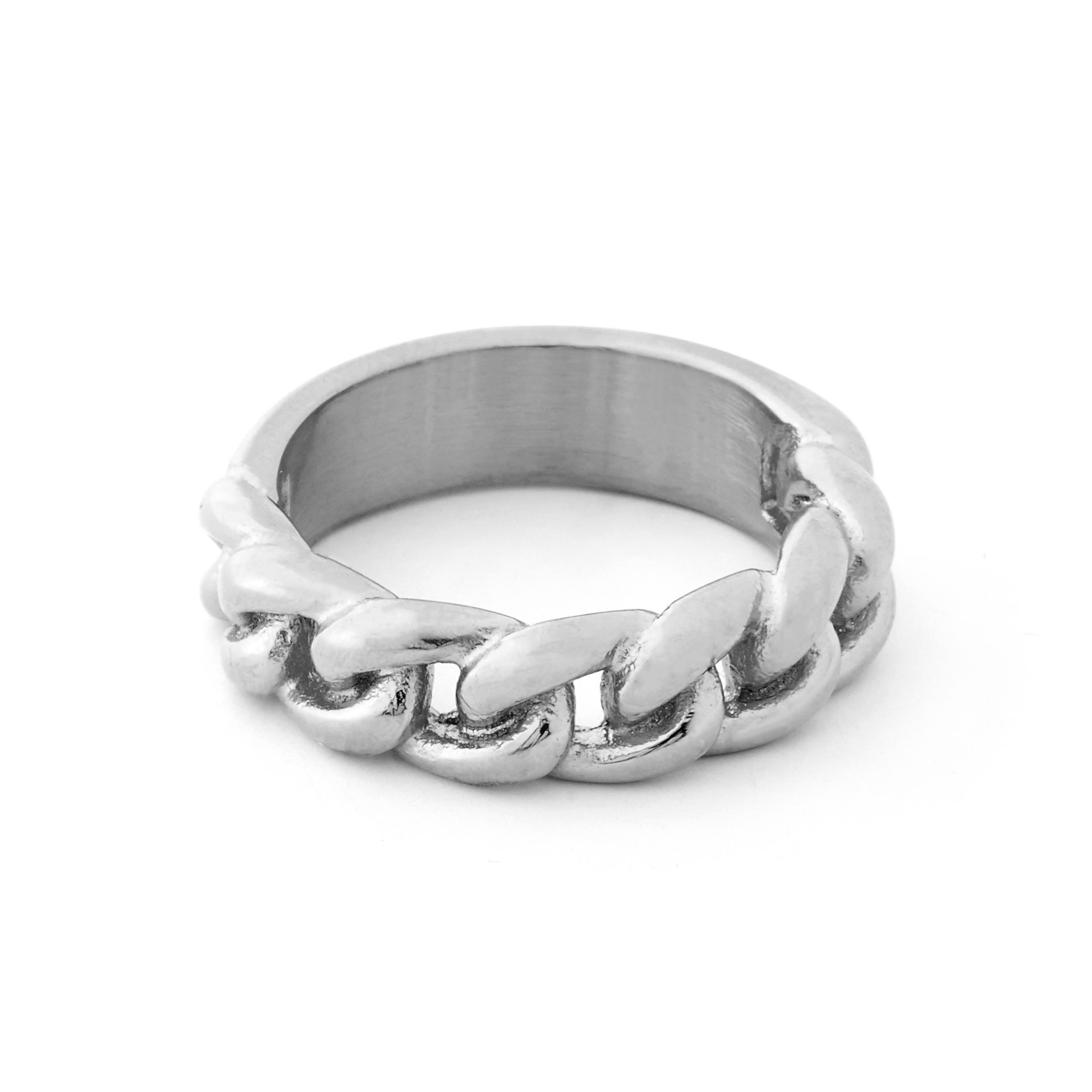 6 mm Silver-Tone Stainless Steel With Half Chain Band Ring