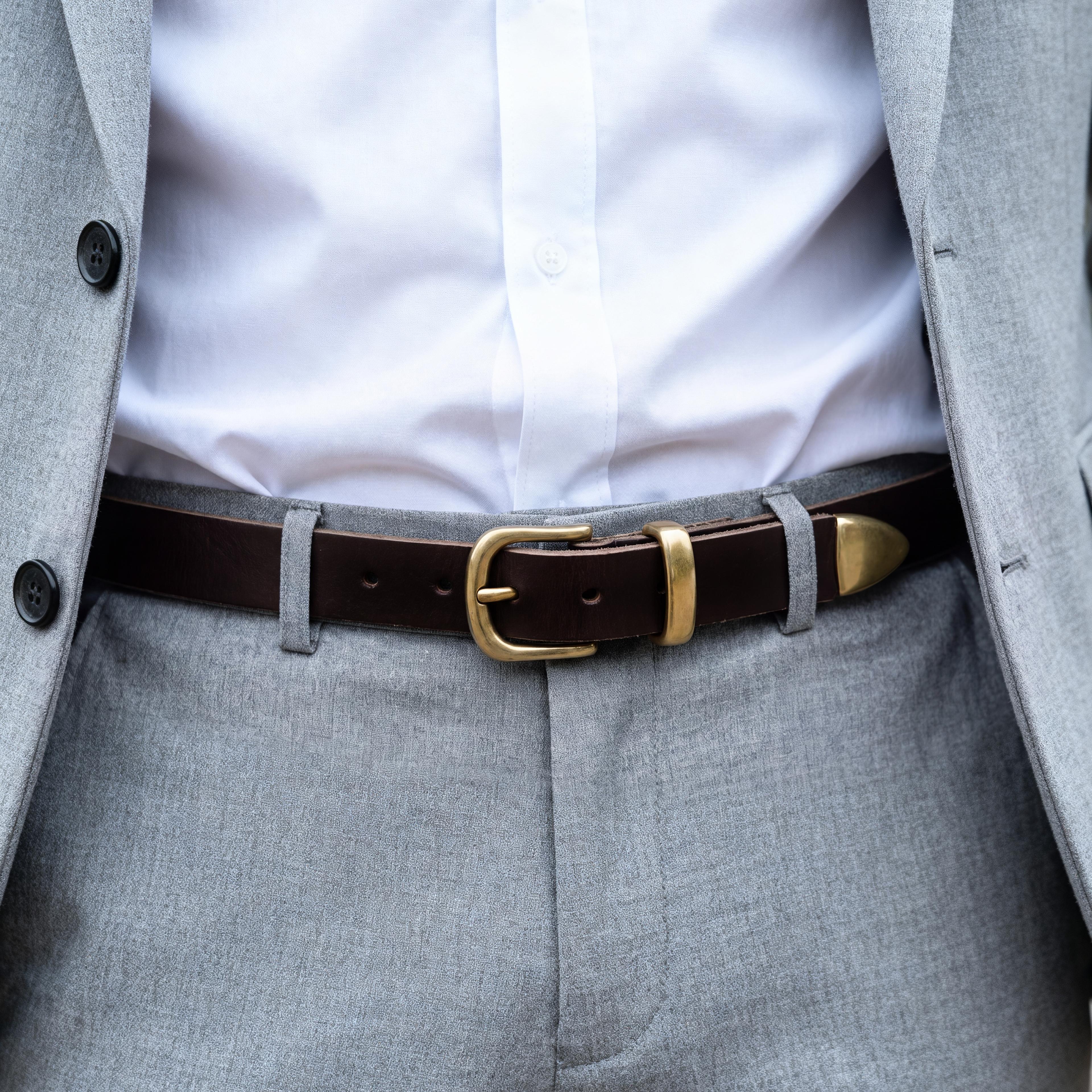 Prairie | Ceinture western marron foncé avec boucle dorée - 4
