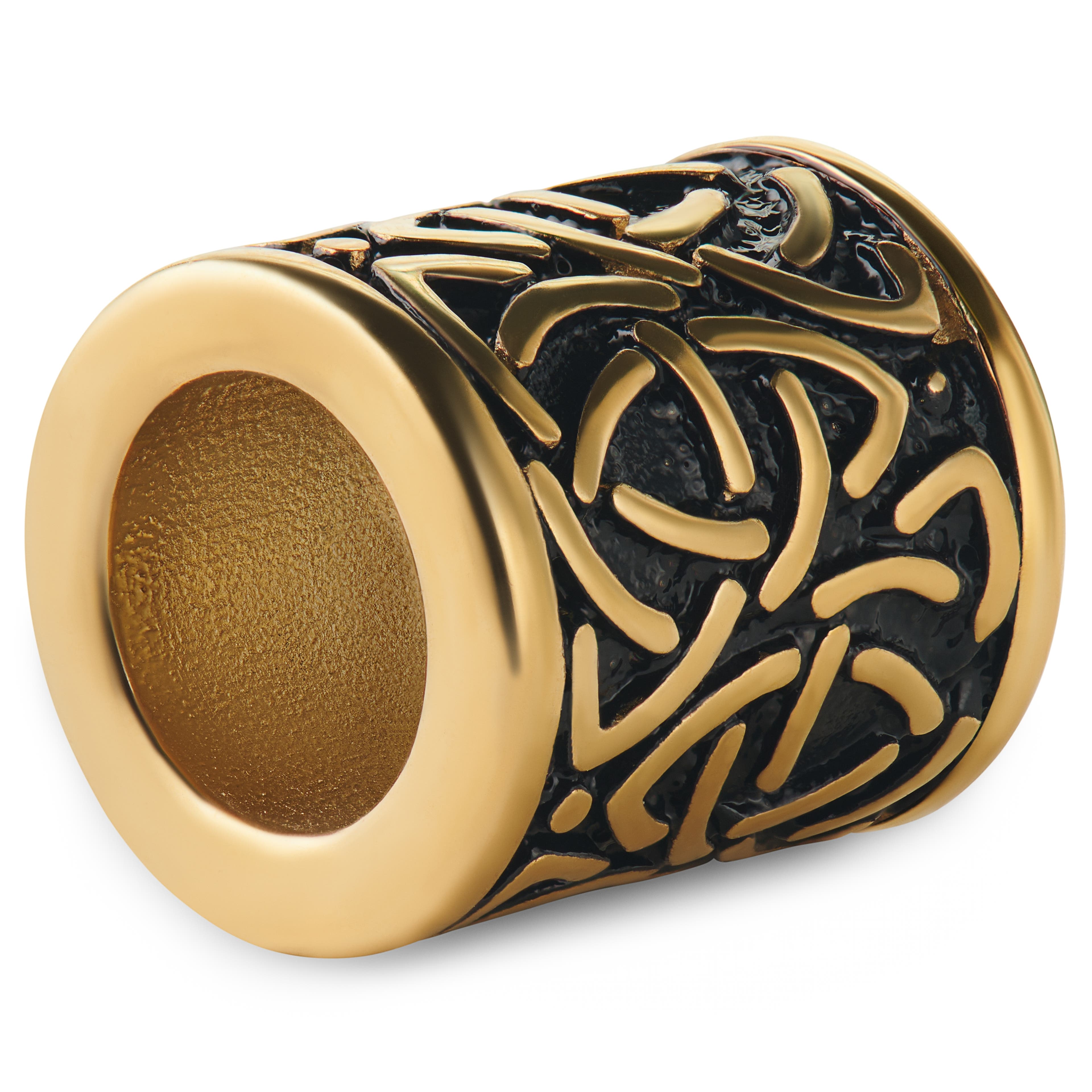 Arany tónusú szakállgyűrű, kelta csomós mintával