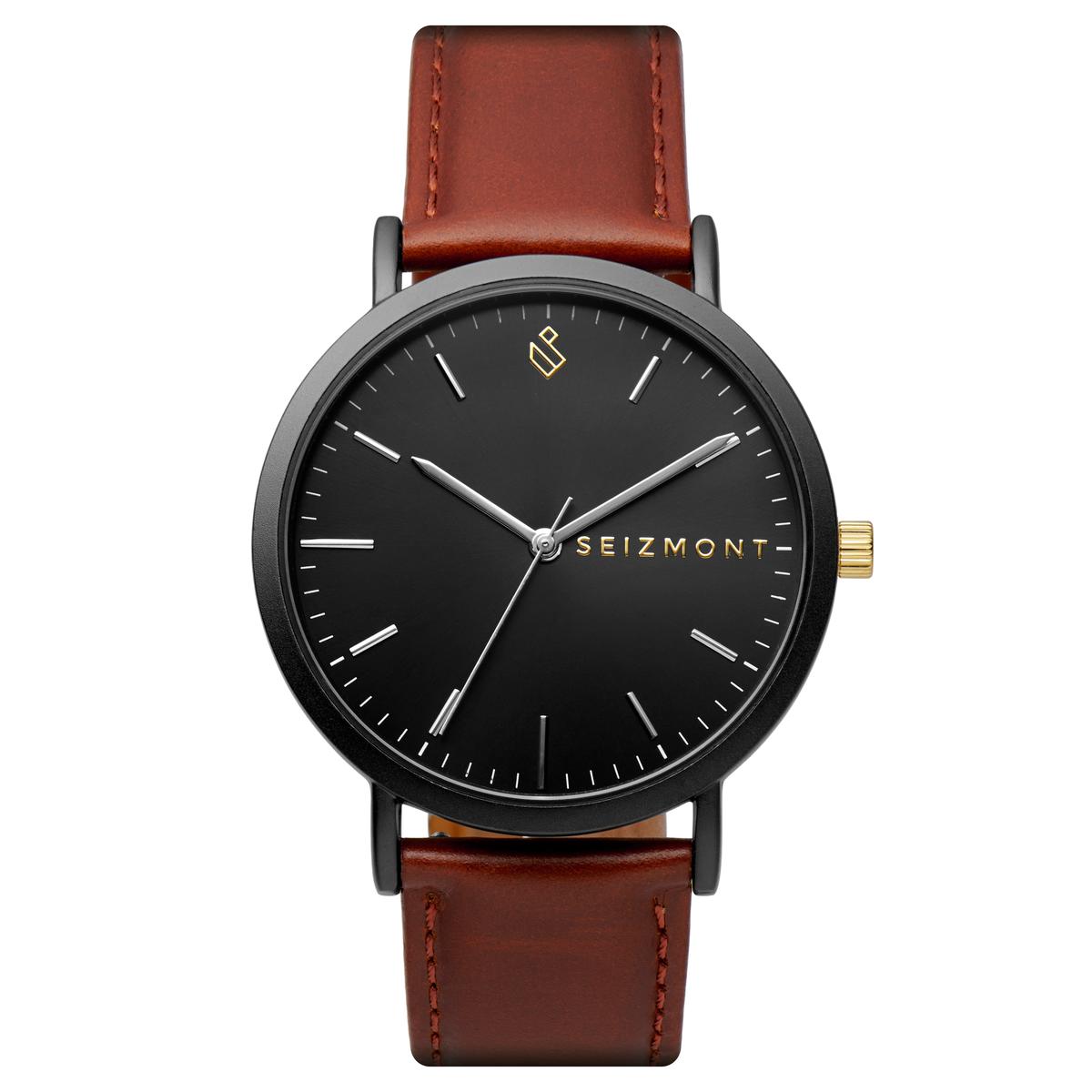 Moment Black Minimalist Dress Watch With Black Dial Rust