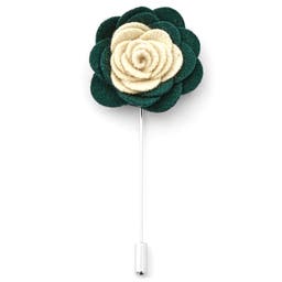 Forest Green & White Flower Lapel Pin